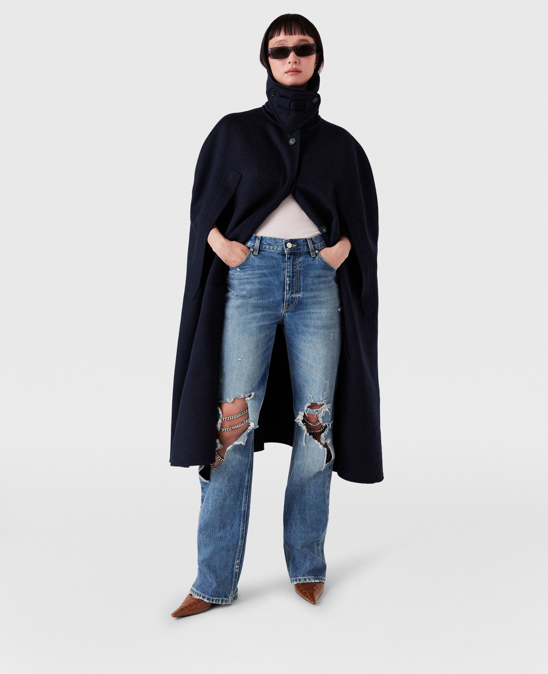 Jeans Bootcut Falabella con Decorazioni alle Ginocchia-Blu-model