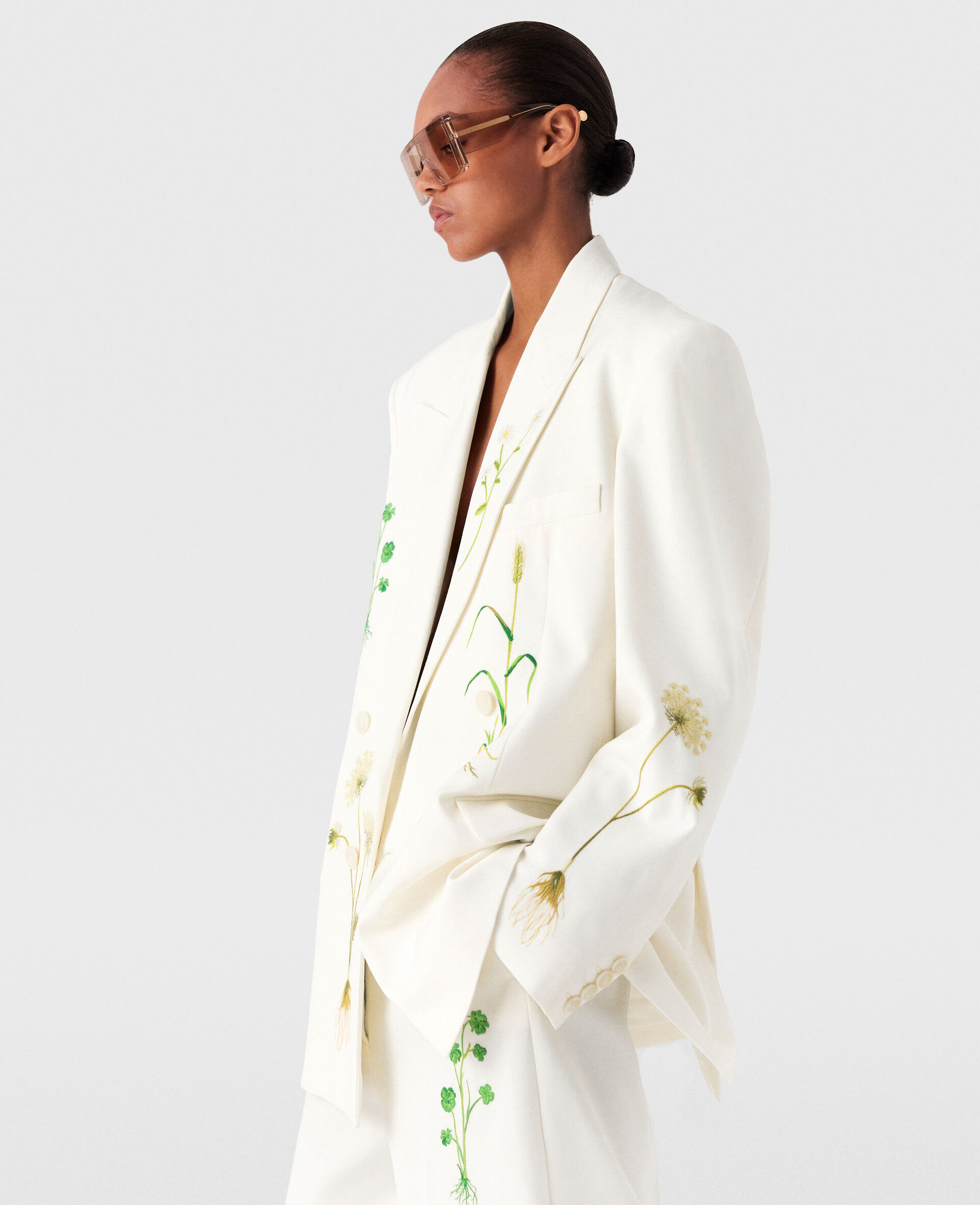Oversized Floral Double-Breasted Blazer-Cream-large image number 5