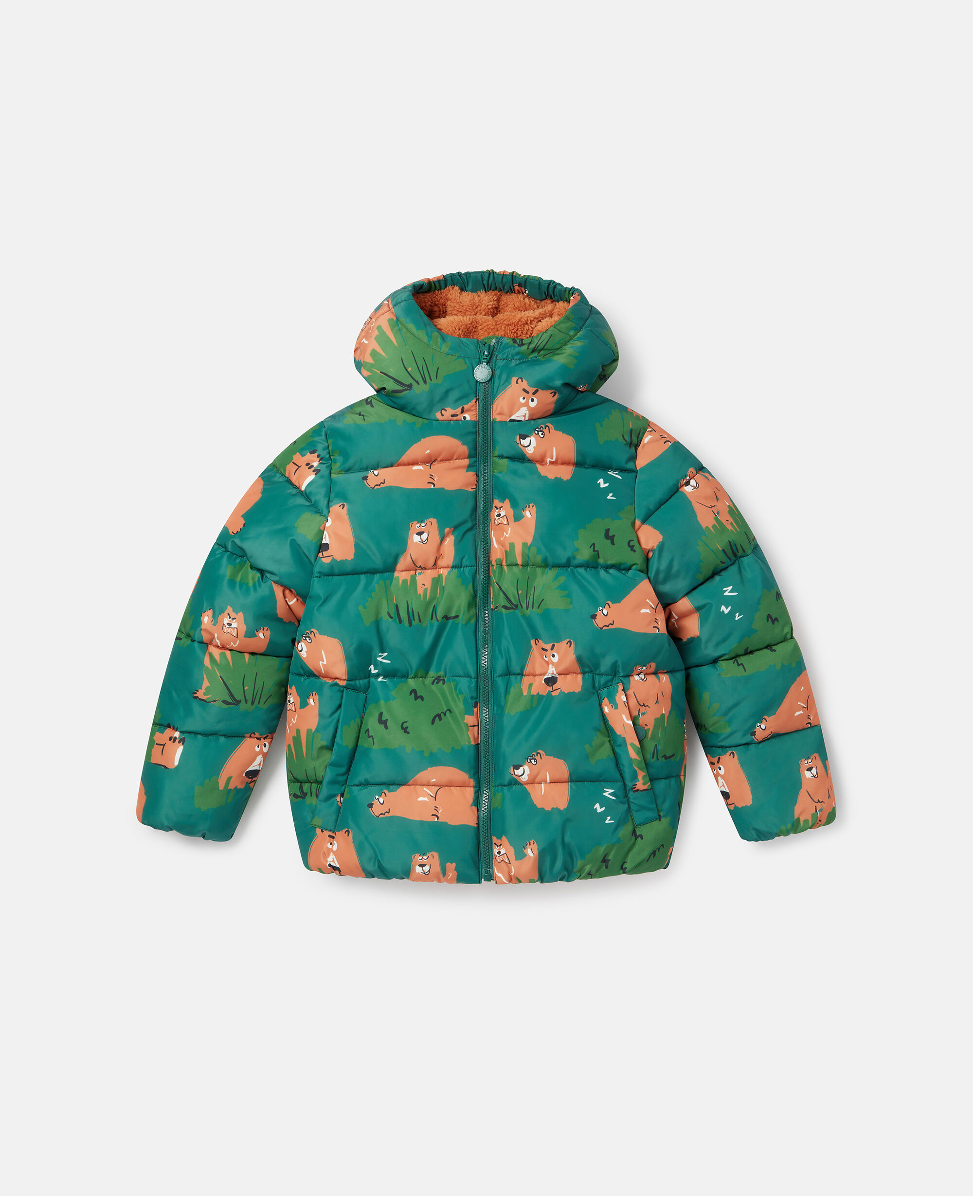 Women Green Grizzly Bear Puffer Coat Stella McCartney US