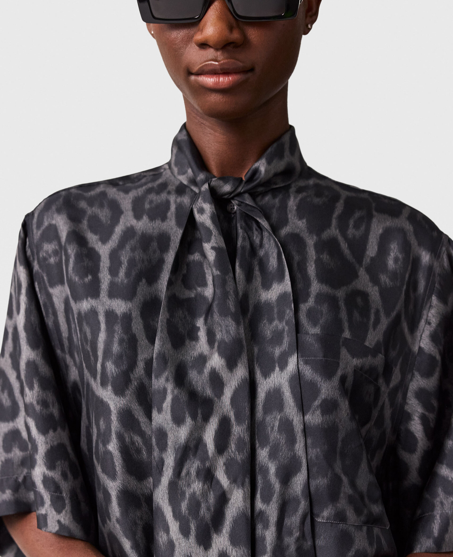 领带迷你连衣裙-灰色-large image number 4