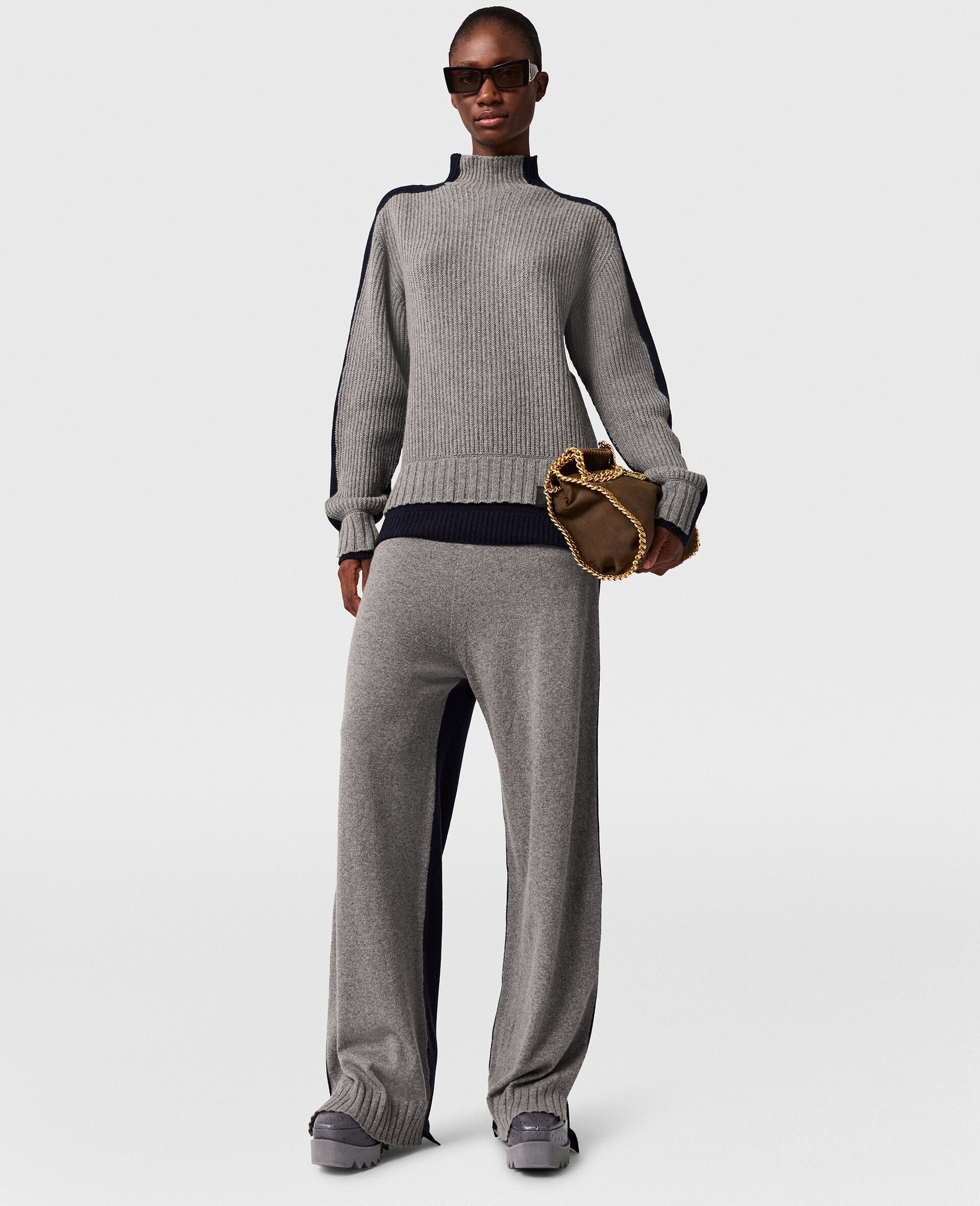 Turtleneck Contrast Panel Jumper-Blue-large image number 5