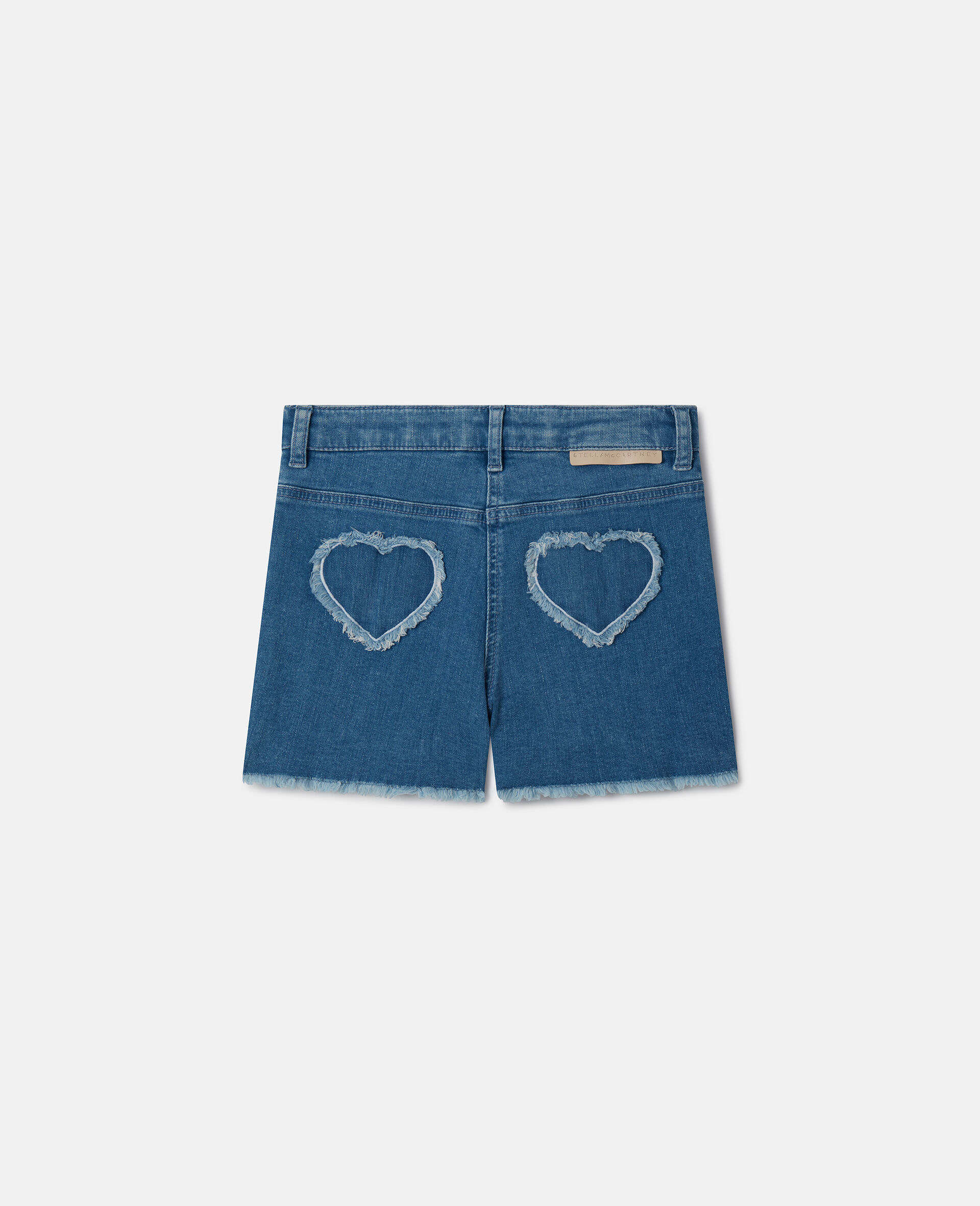 Fringed-Heart Patch Stretch-Denim Shorts-Blue-large Fringed-Heart Patch Stretch-Denim Shorts-Blue-large image number 2