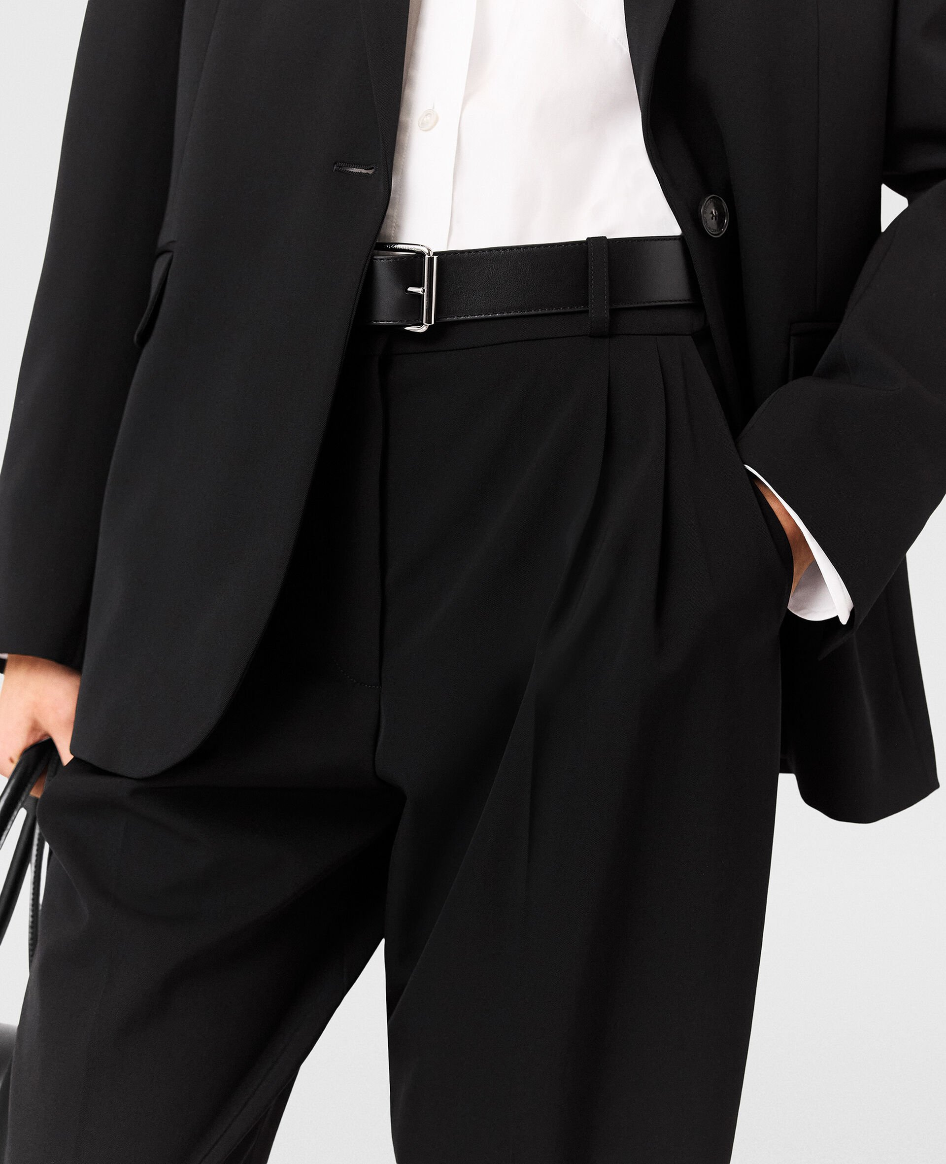 Pleated High-Rise Wool Trousers-Black-large image number 2