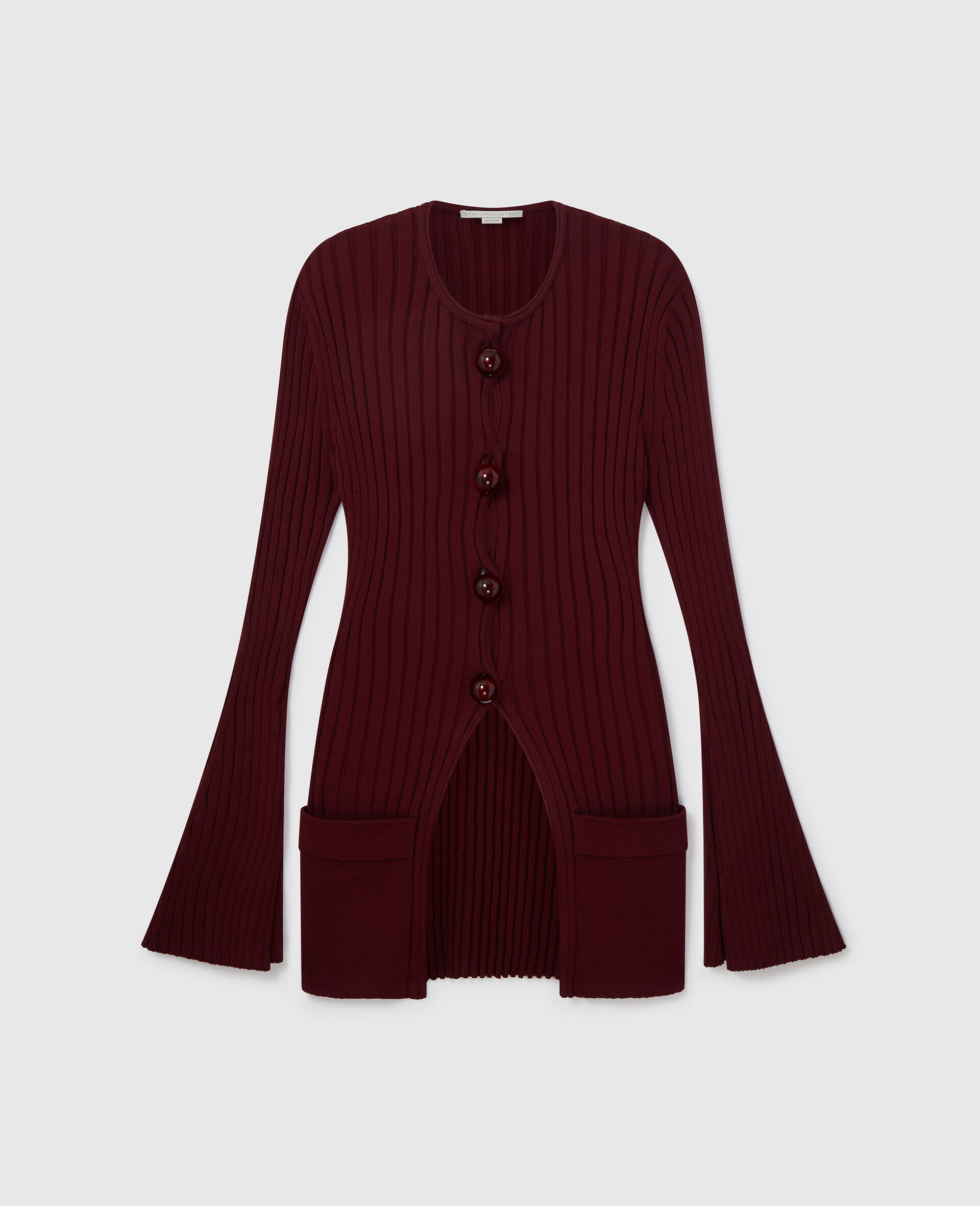 Ribbed Long Sleeved Cardigan-Red-medium