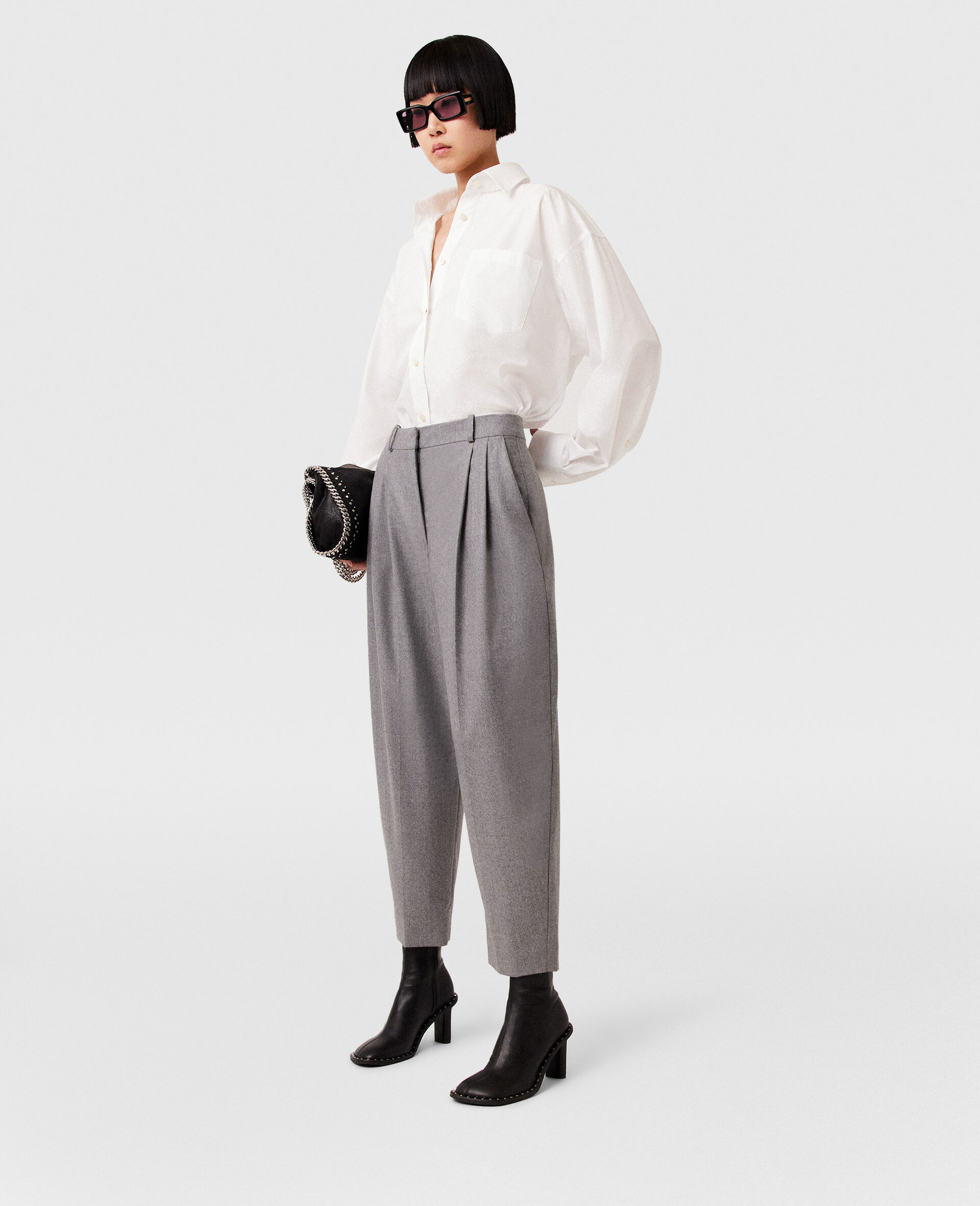 Pleated High-Rise Wool Trousers-Grey-large image number 2