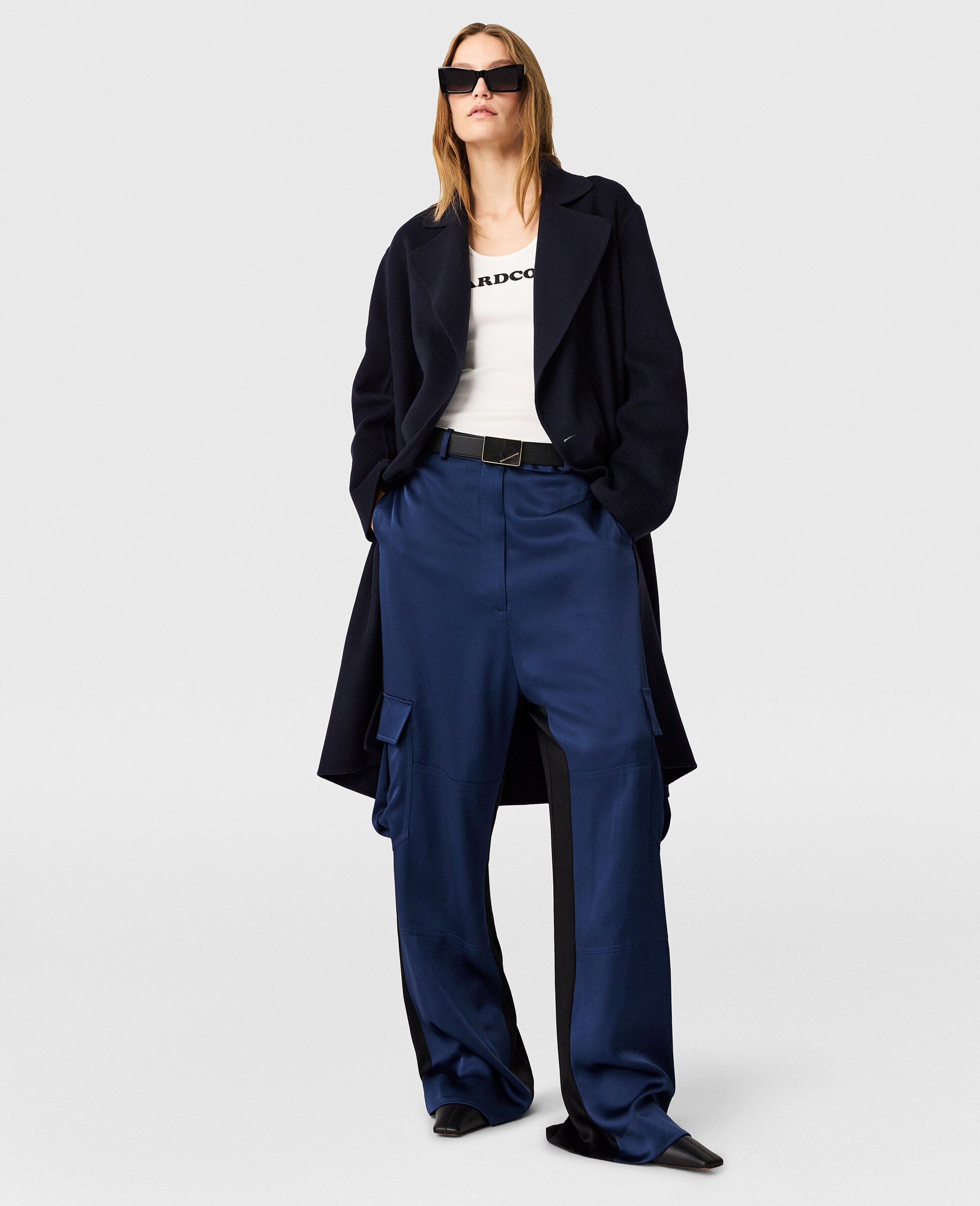 Oversized Satin Cargo Trousers-Blue-medium