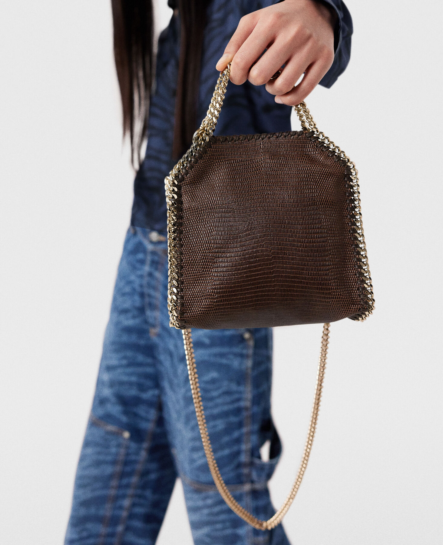 Women Chocolate brown Falabella Scale-Embossed Tiny Tote Bag