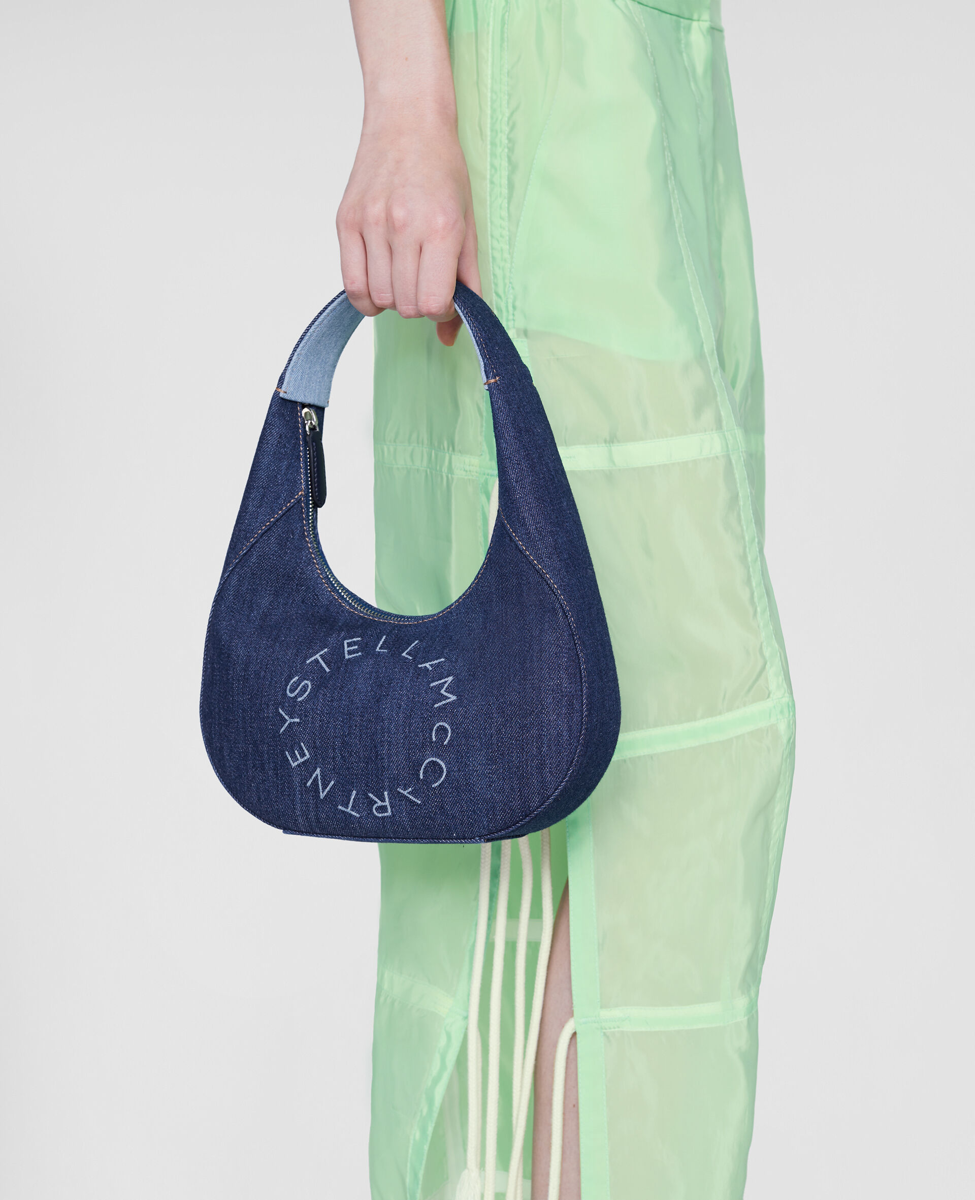 Small Stella Logo Eco Denim Hobo Shoulder Bag-Blue-large Small Stella Logo Eco Denim Hobo Shoulder Bag-Blue-large image number 4