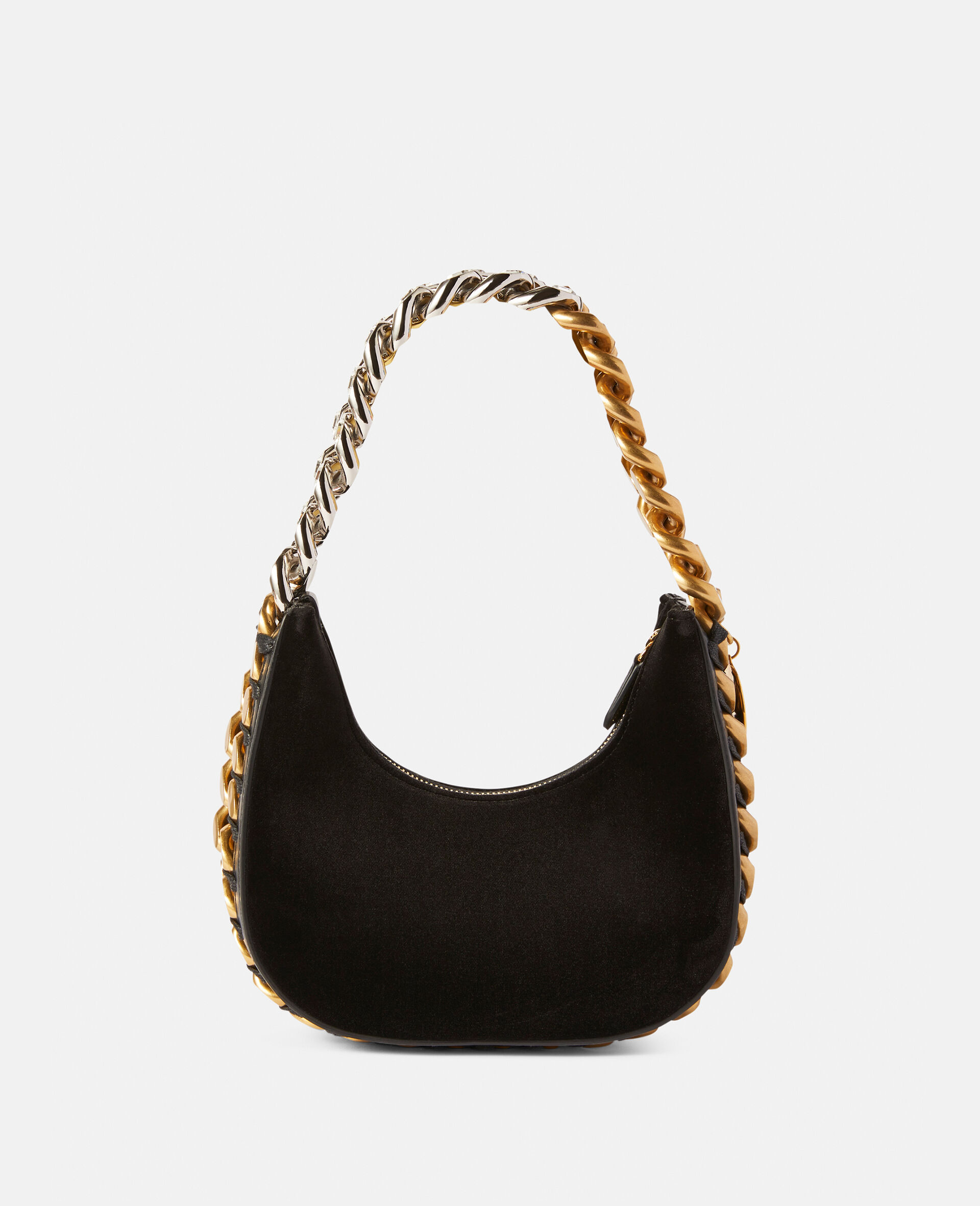 Frayme Mini Velvet and Crystal Chain Shoulder Bag -Black-large image number 4