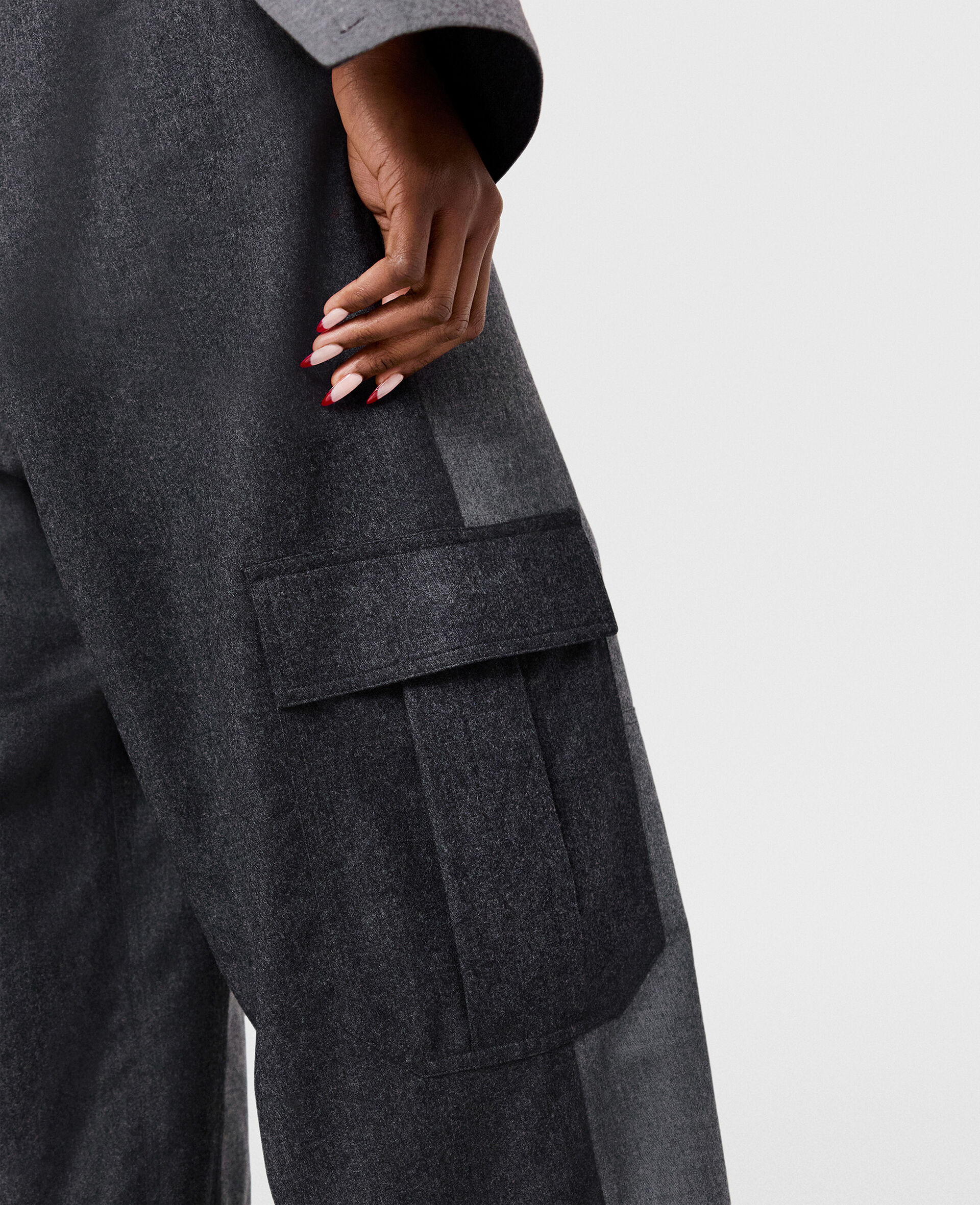 Panelled Slouchy Cargo Trousers-Grey-large image number 2