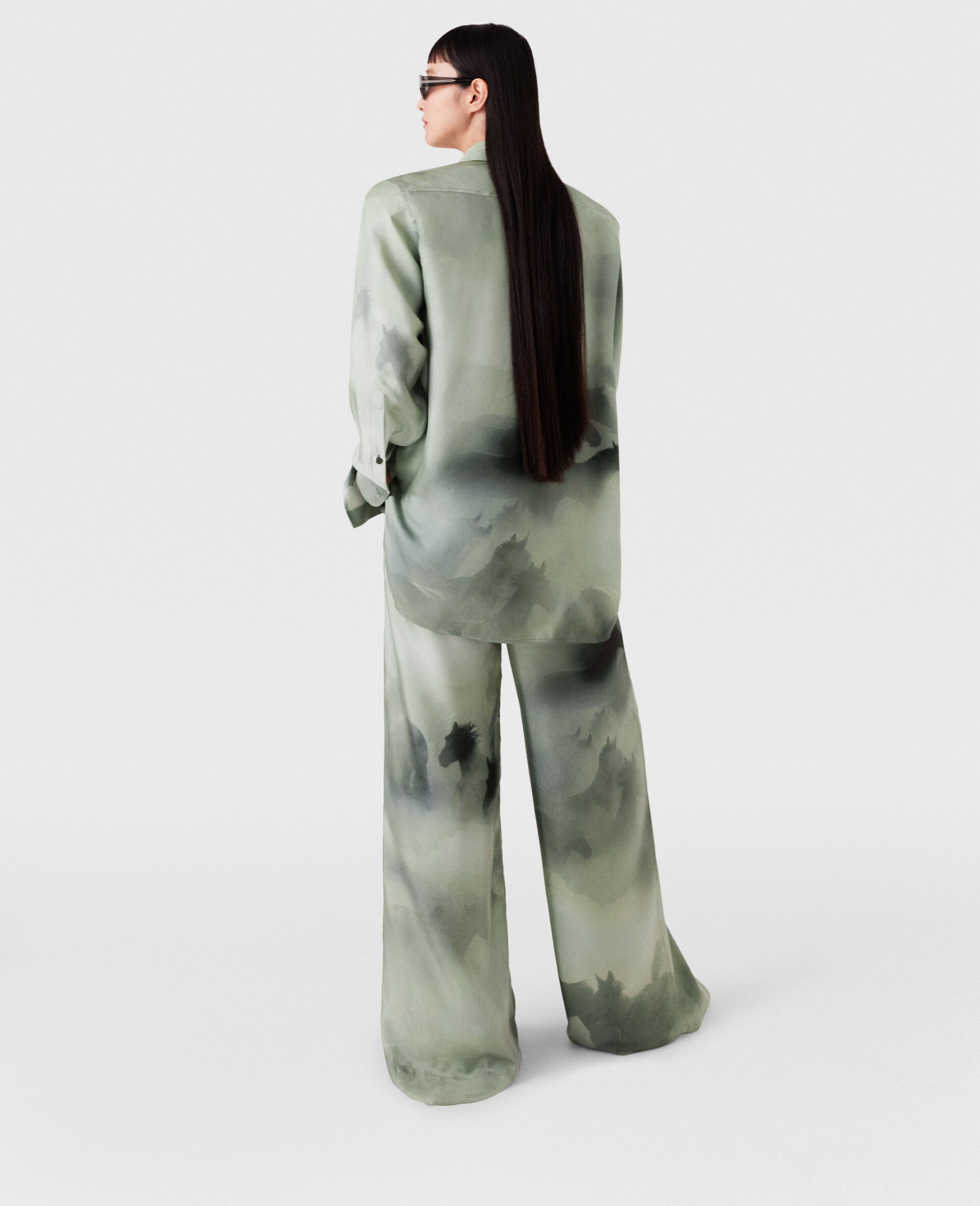 Drawstring Horse Print Trousers-Green-large image number 4