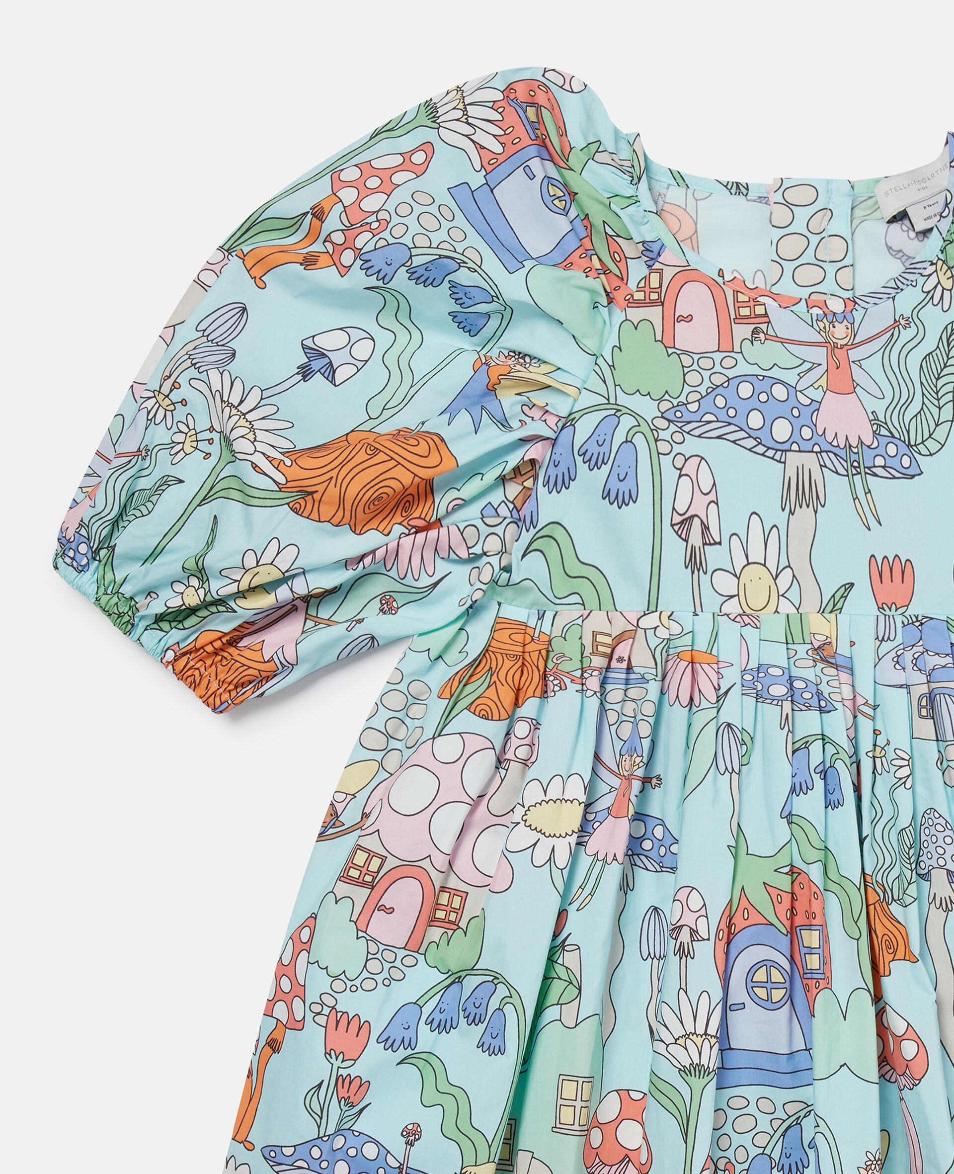 Woodland Print Pleated Short Sleeve Dress-Green-large image number 1