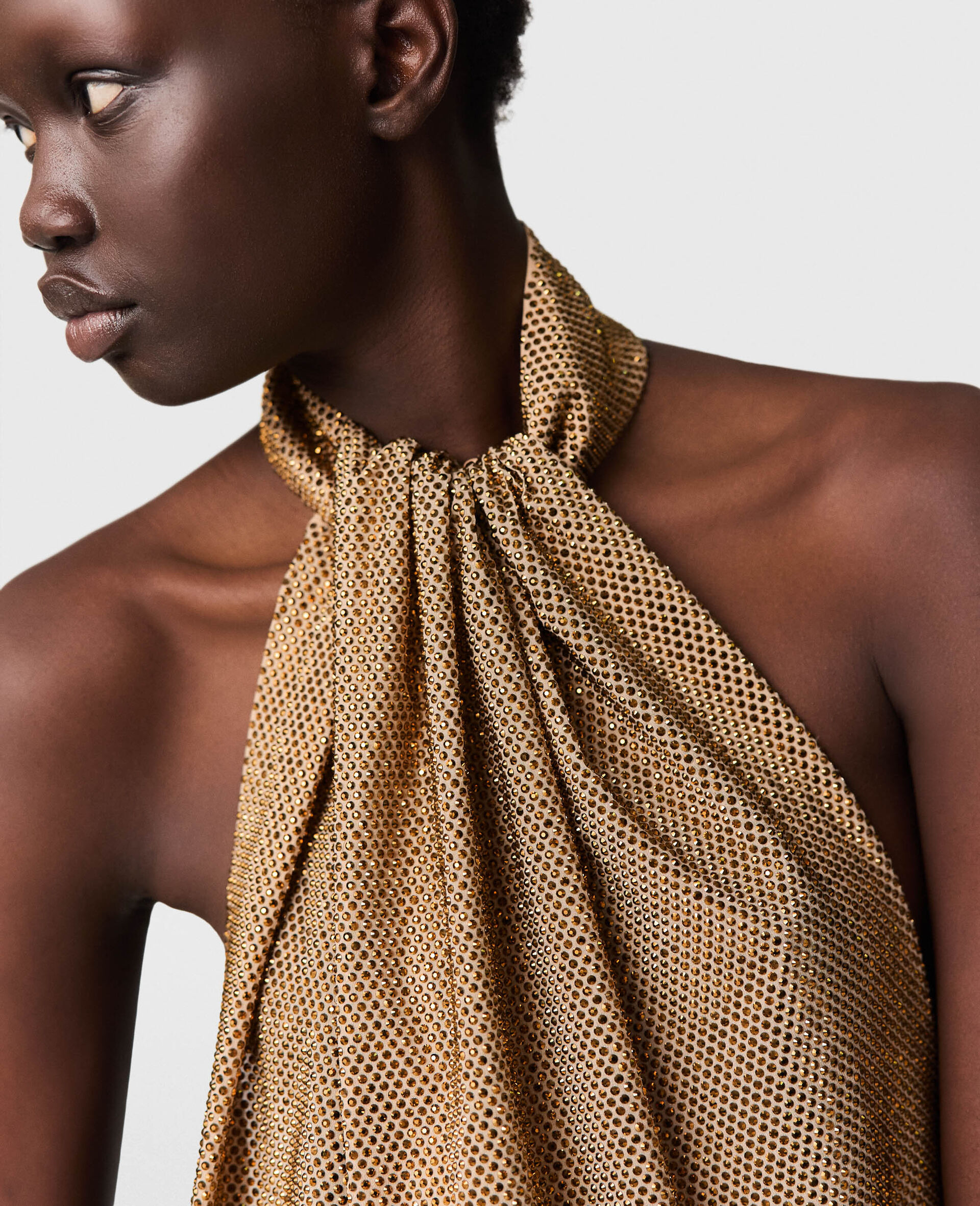 Haut a empiecement dos nu orne de strass-Gold-large image number 3