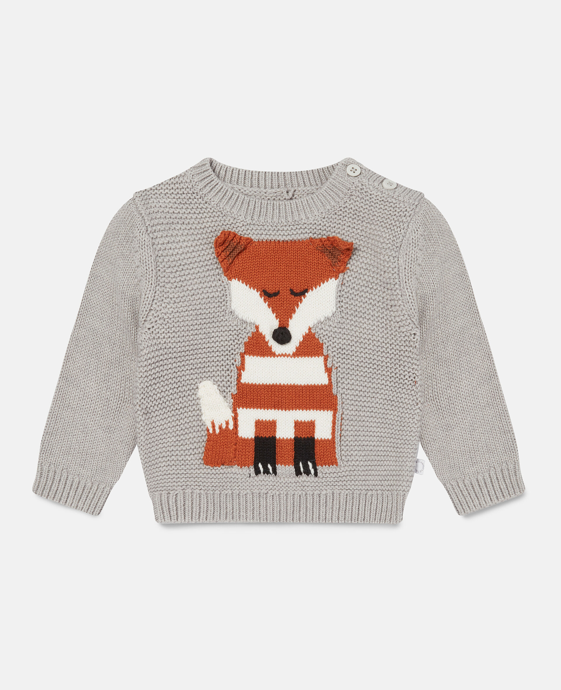 Knitted Embroidered Fox Jumper-Grey-large