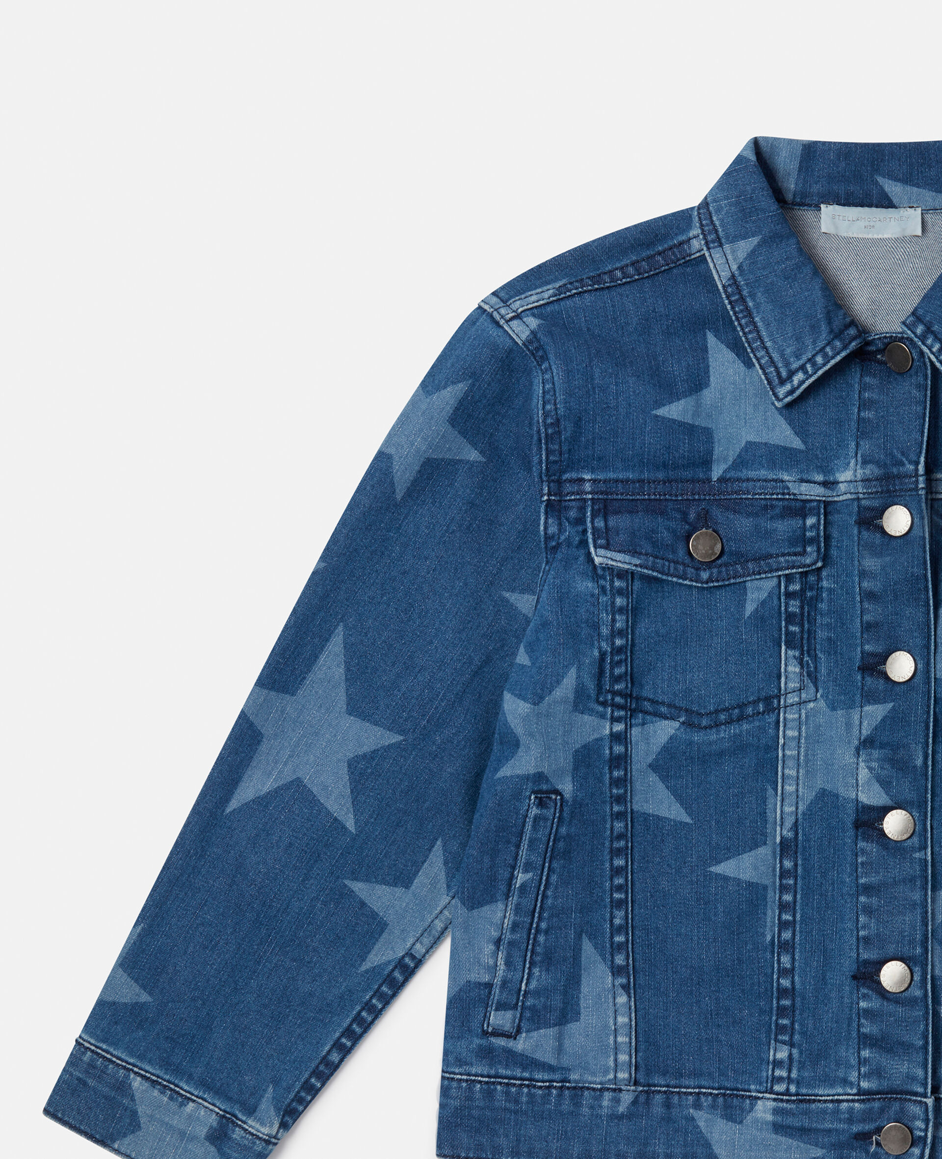 Star Print Oversized Denim Jacket-Blue-model