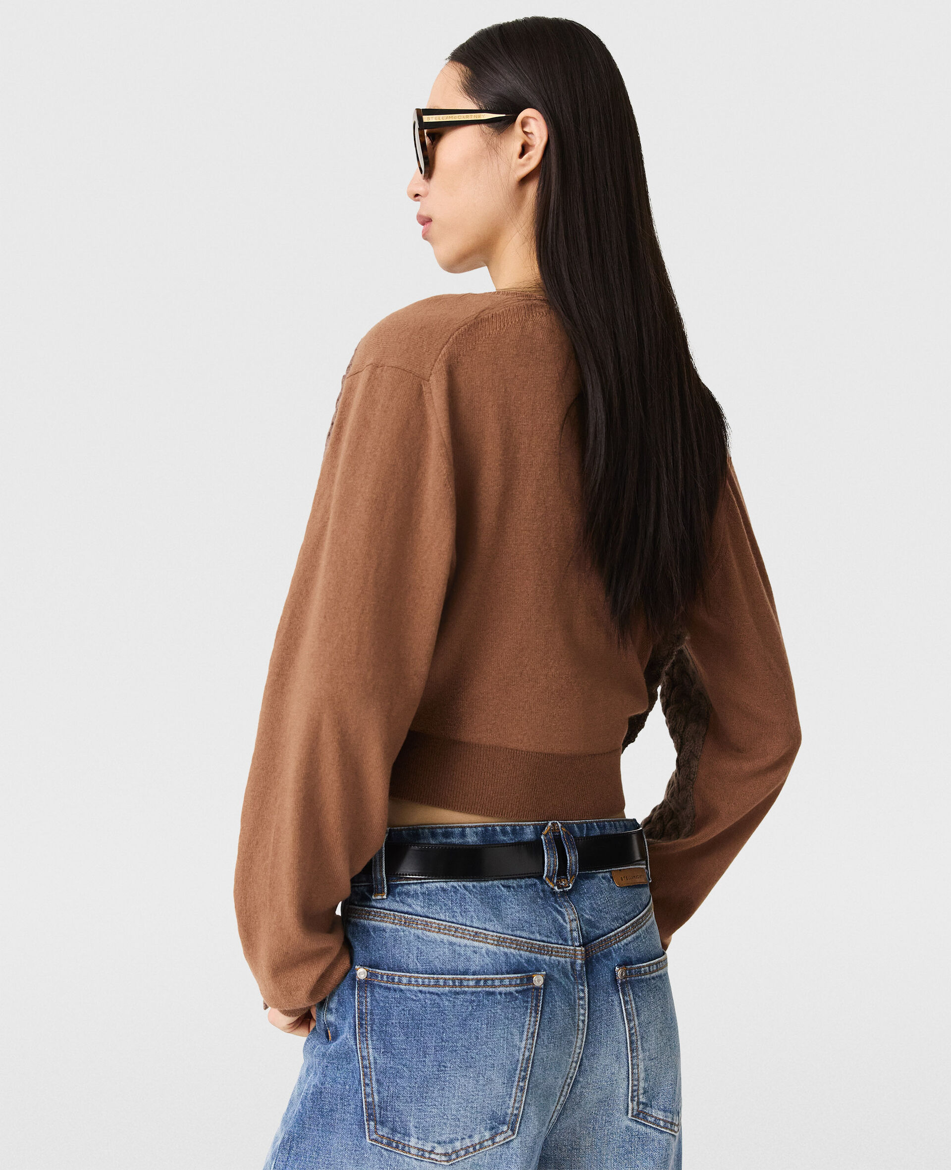 Hybrid Cropped Cardigan-Brown-large image number 3