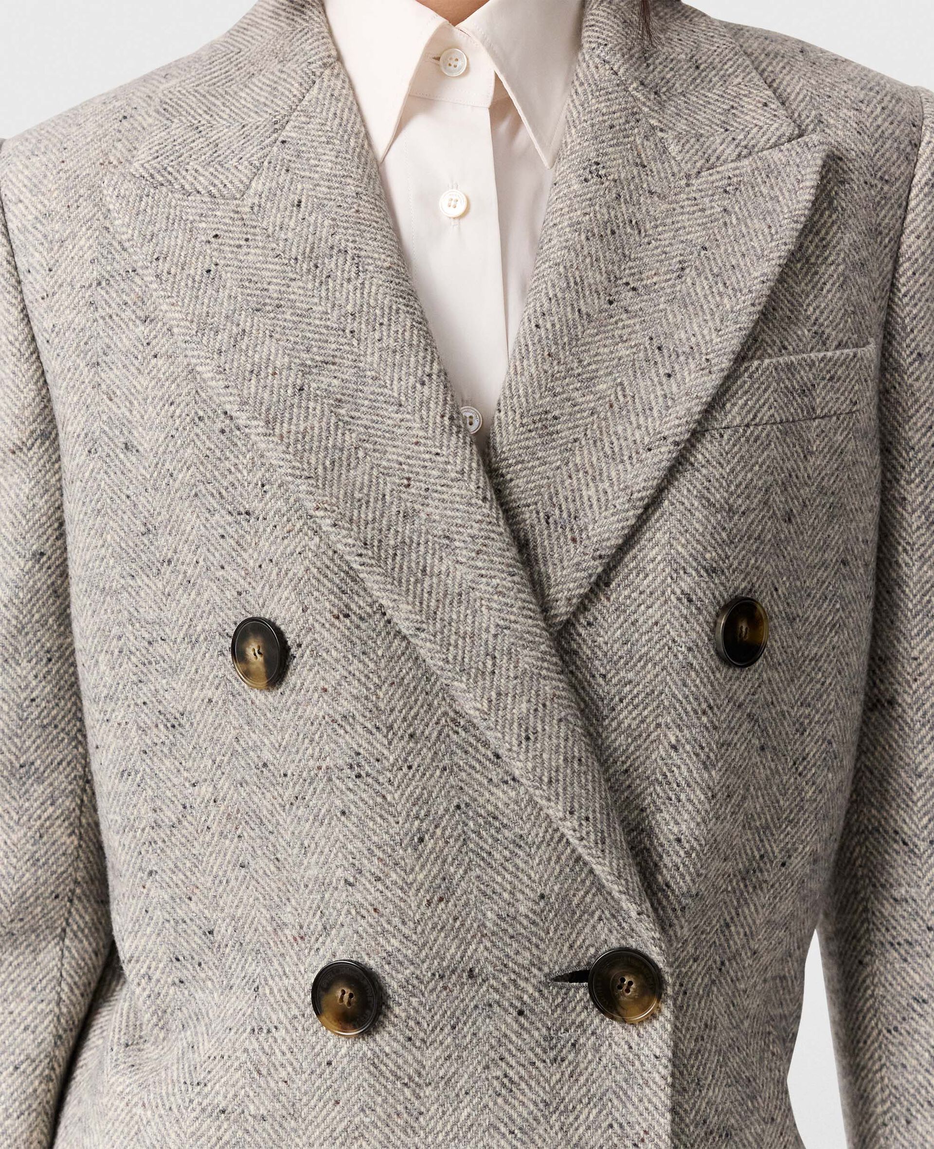 Double Breasted Tweed Long Coat-Grey-large image number 6