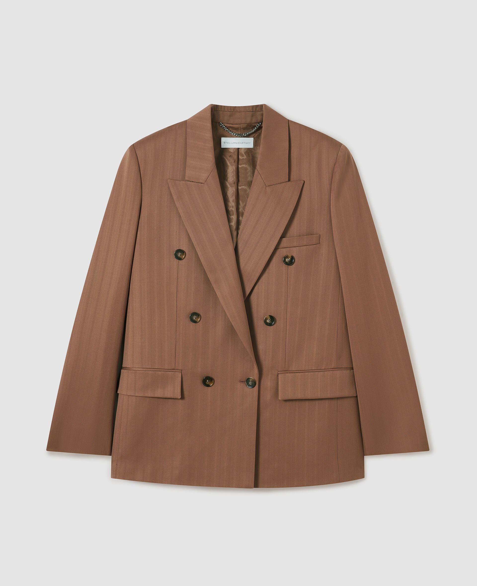 Oversized Pinstripe Double-Breasted Blazer-Brown-medium