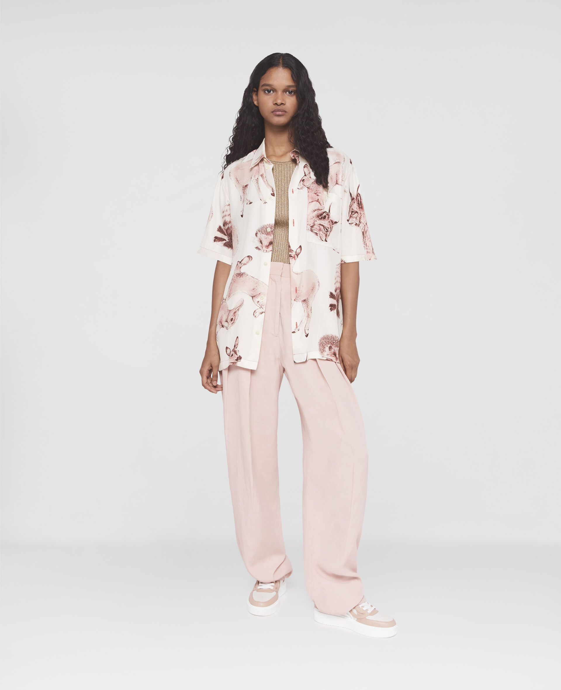 Rewild Fauna Print Silk Shirt-Pink-large image number 1