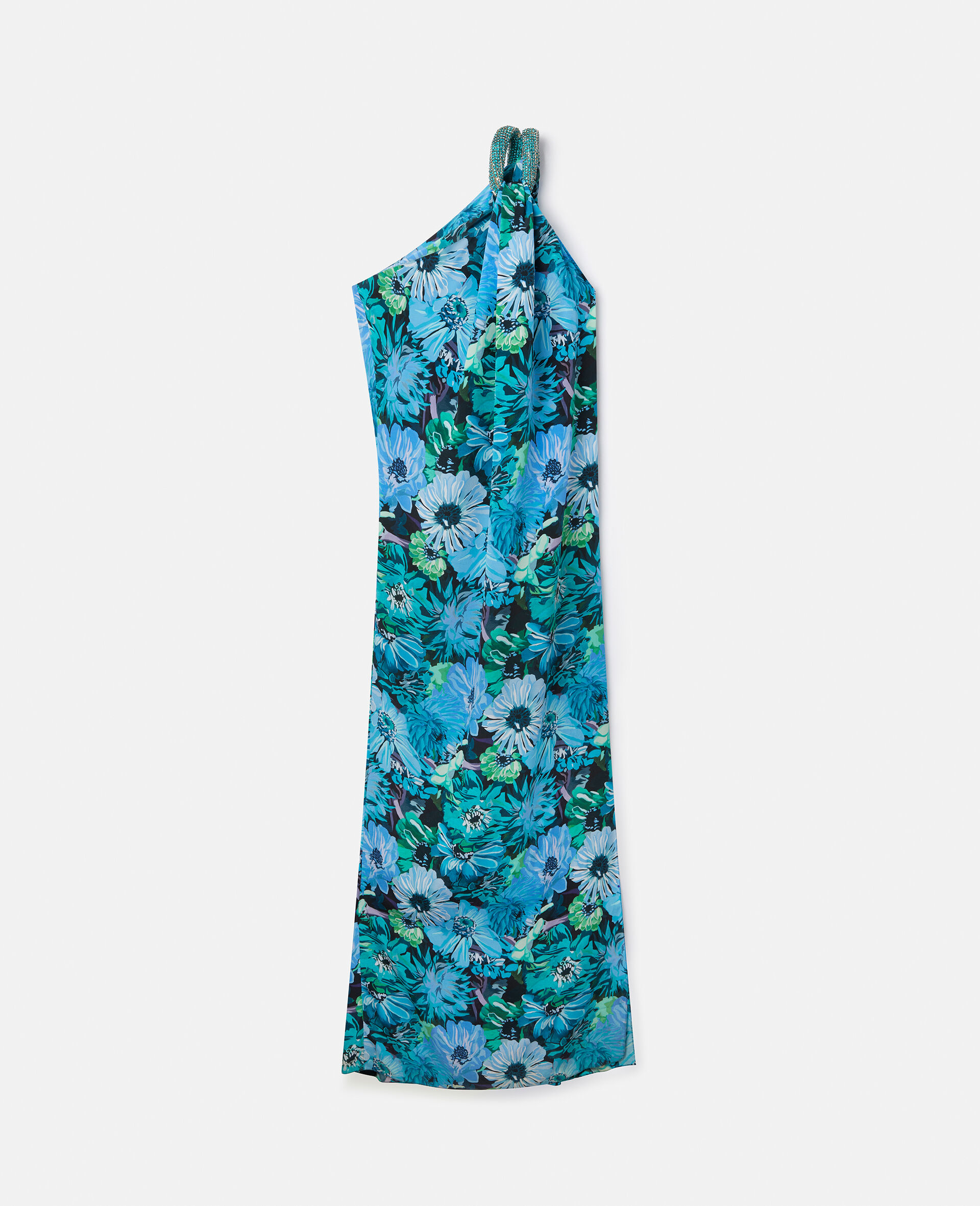 Robe asymetrique en soie a imprime floral peint-Bleu-large image number 0