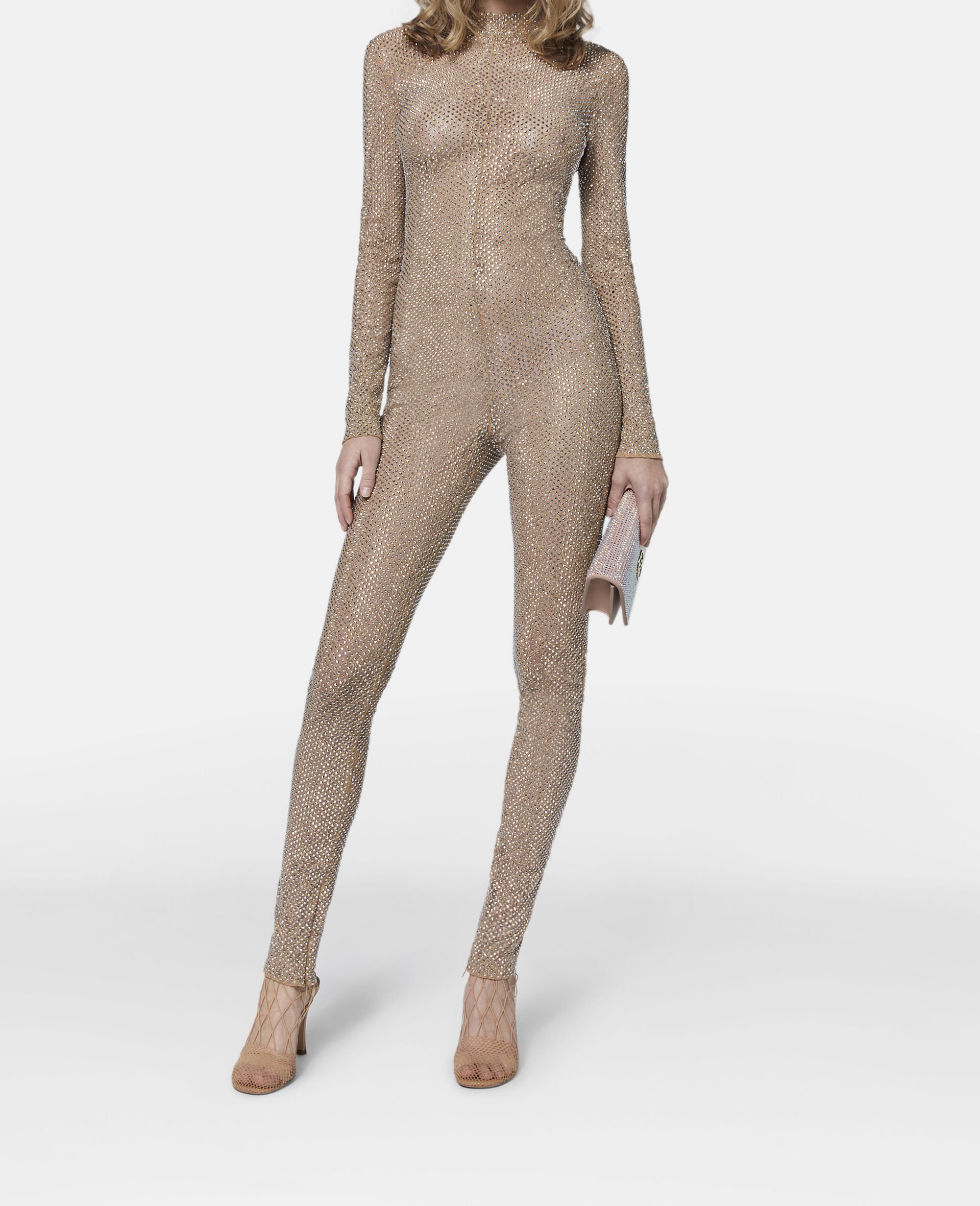 Body in Pizzo con Diamanti-Beige-medium