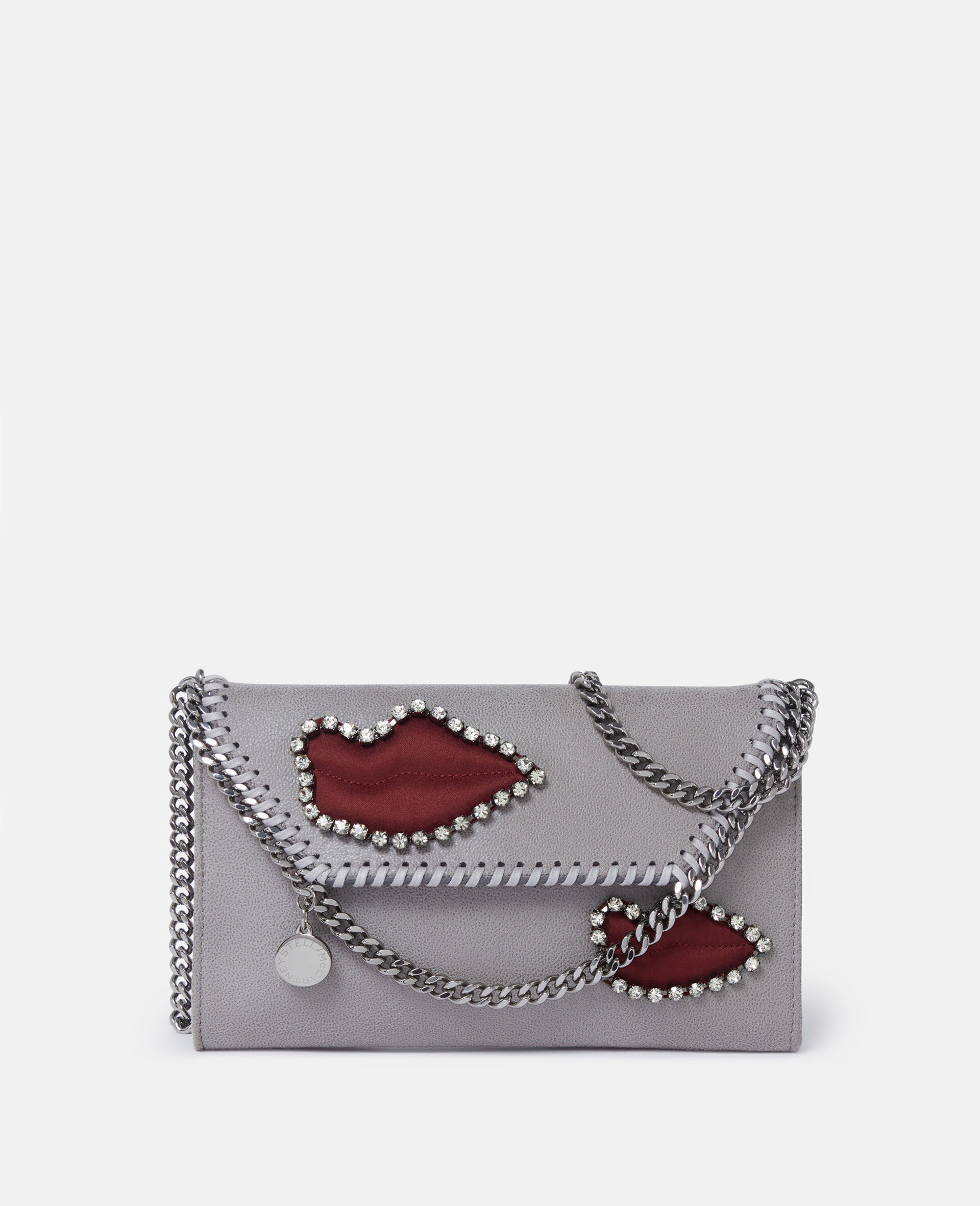 Falabella Portemonnaie-Tasche zum Umhängen mit Lippen-Applikation-Grau-medium