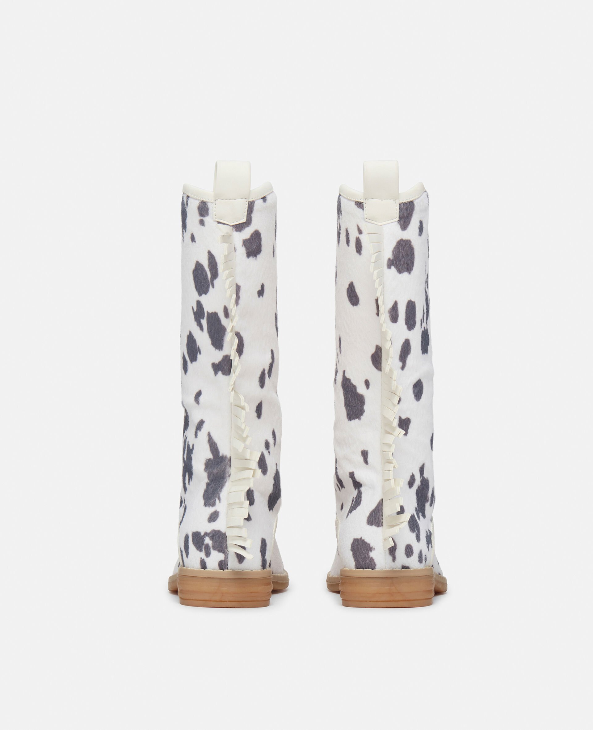 Cow Pattern Fringed Western Boots-White-large Cow Pattern Fringed Western Boots-White-large image number 2