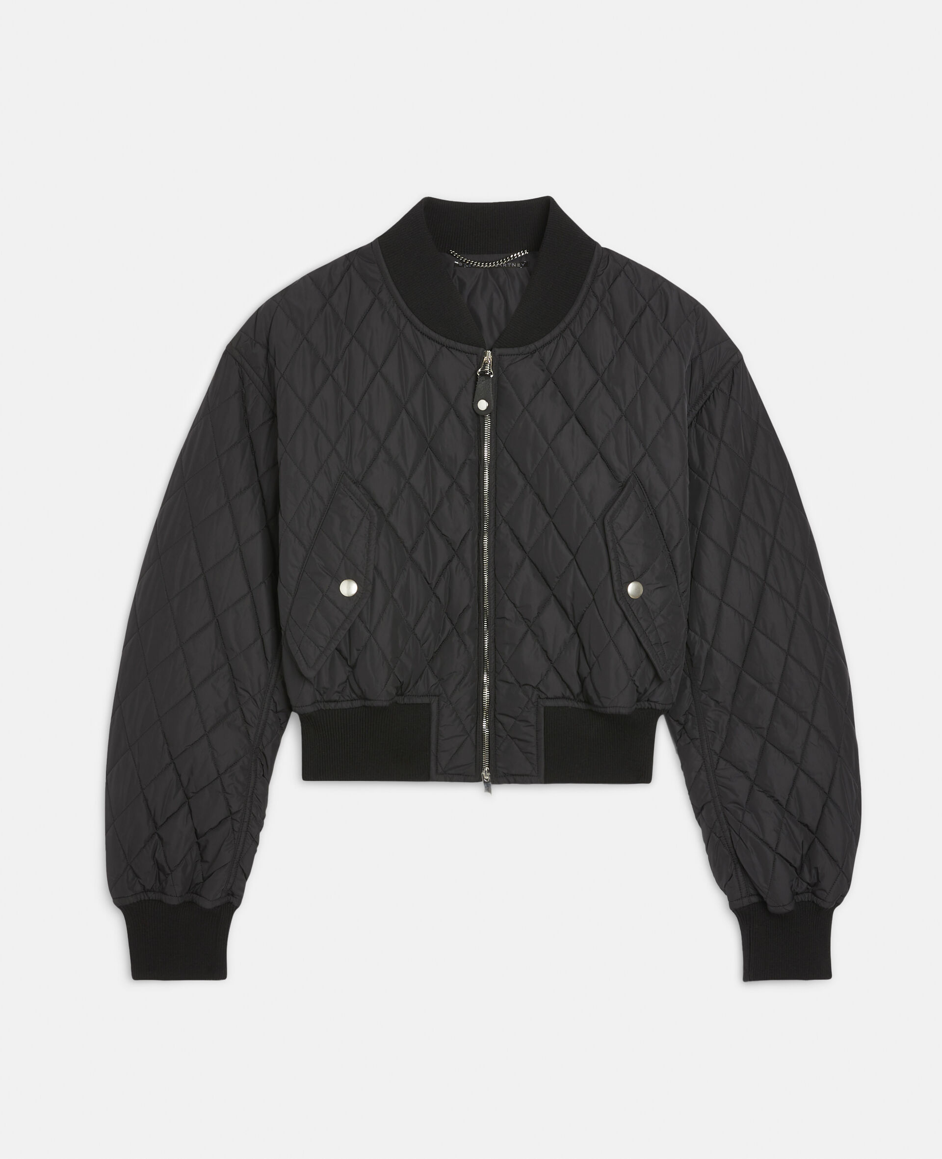 Cropped Quilted Bomber Jacket-Black-large
