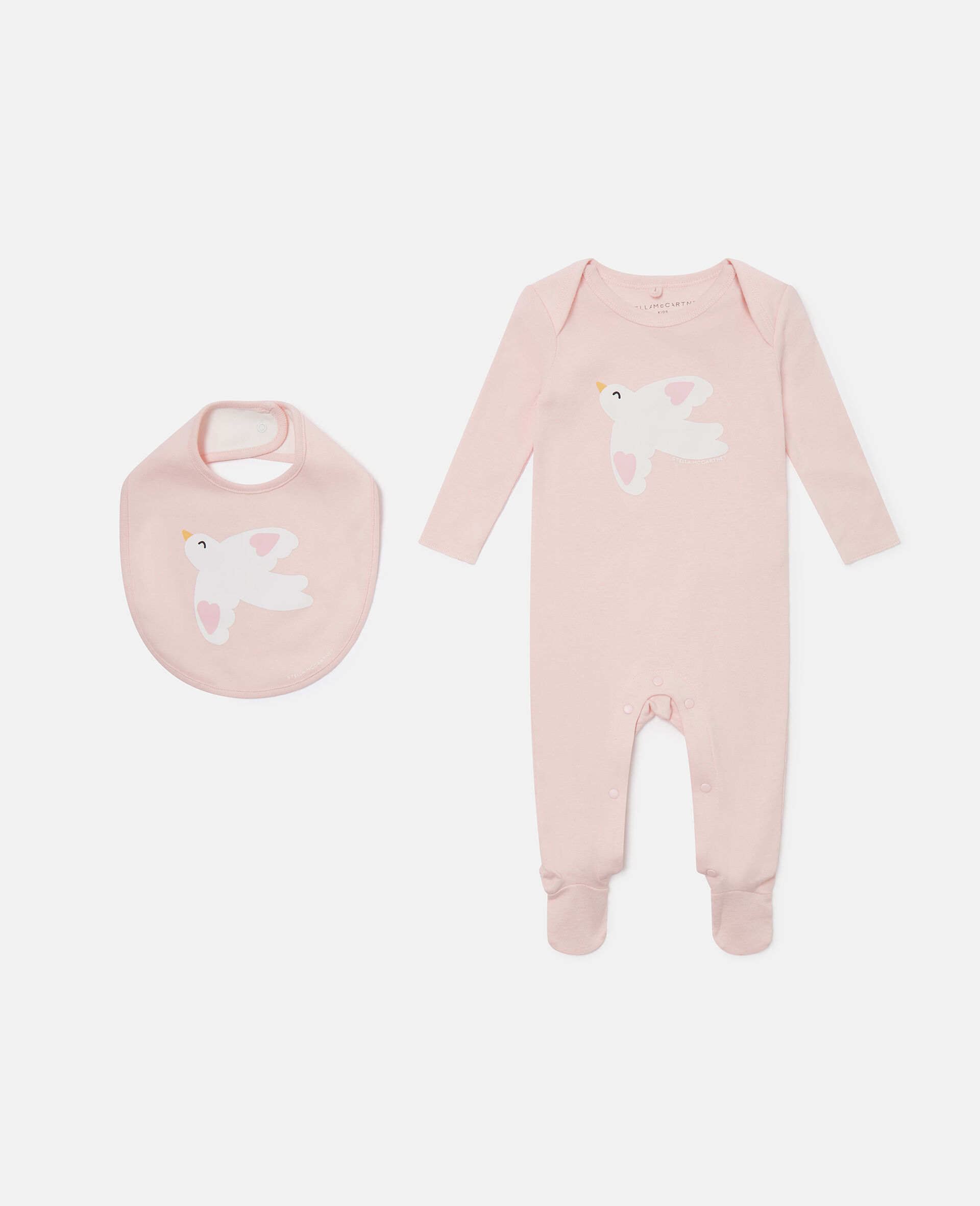 Dove Printed Bib and Romper Set-Pink-medium
