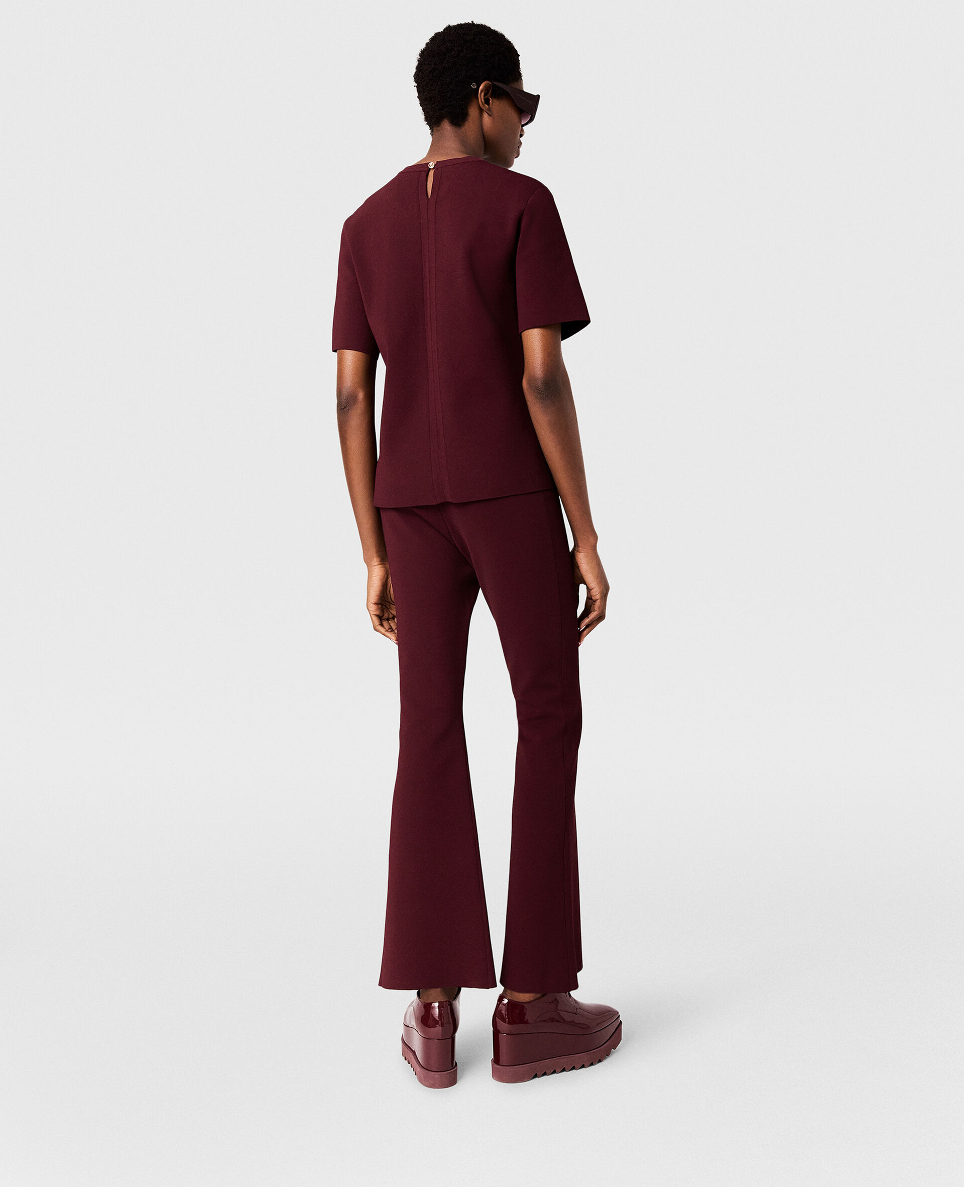 Compact Knit Flared Pants-Cream-large image number 2