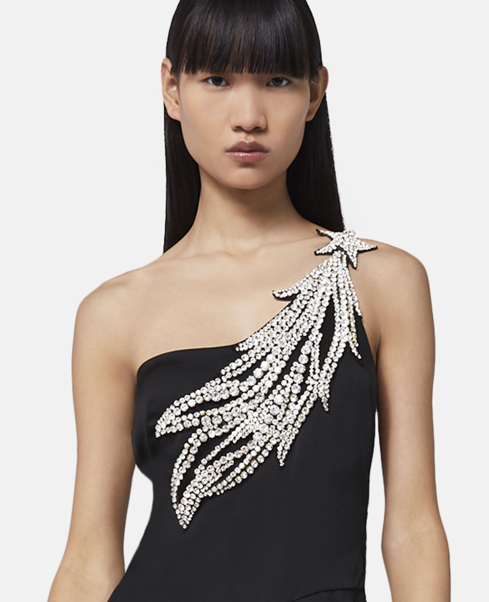 Crystal Strass Star Asymmetric Midi Dress-Black-large image number 3