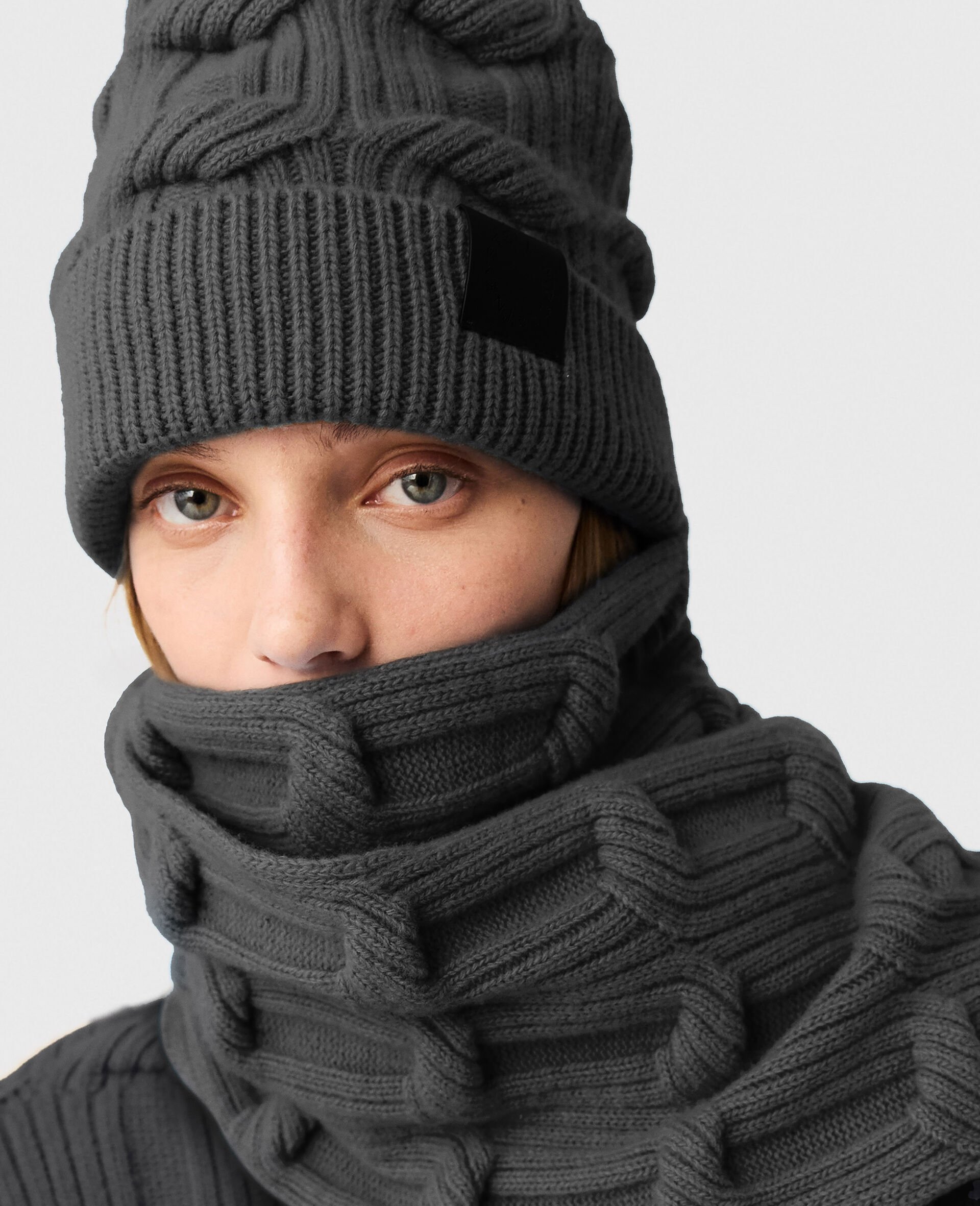 Falabella Cable-Knit Beanie-Grey-medium