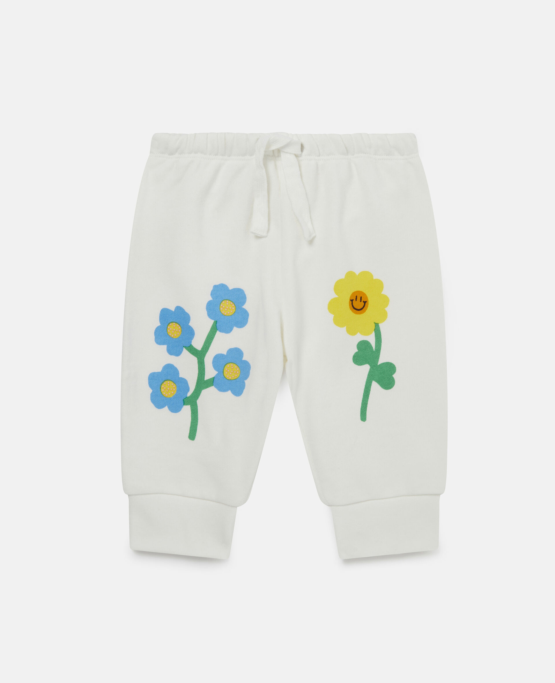 Flower Print Cotton Fleece Joggers-White-large image number 0
