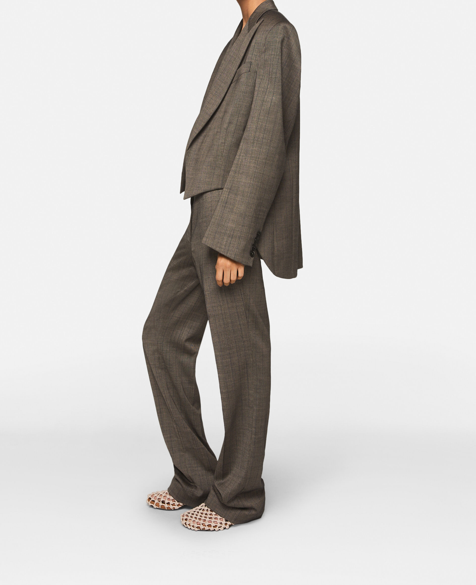 Gekürzter Blazer aus Twill mit Nadelstreifen-Grau-large image number 2