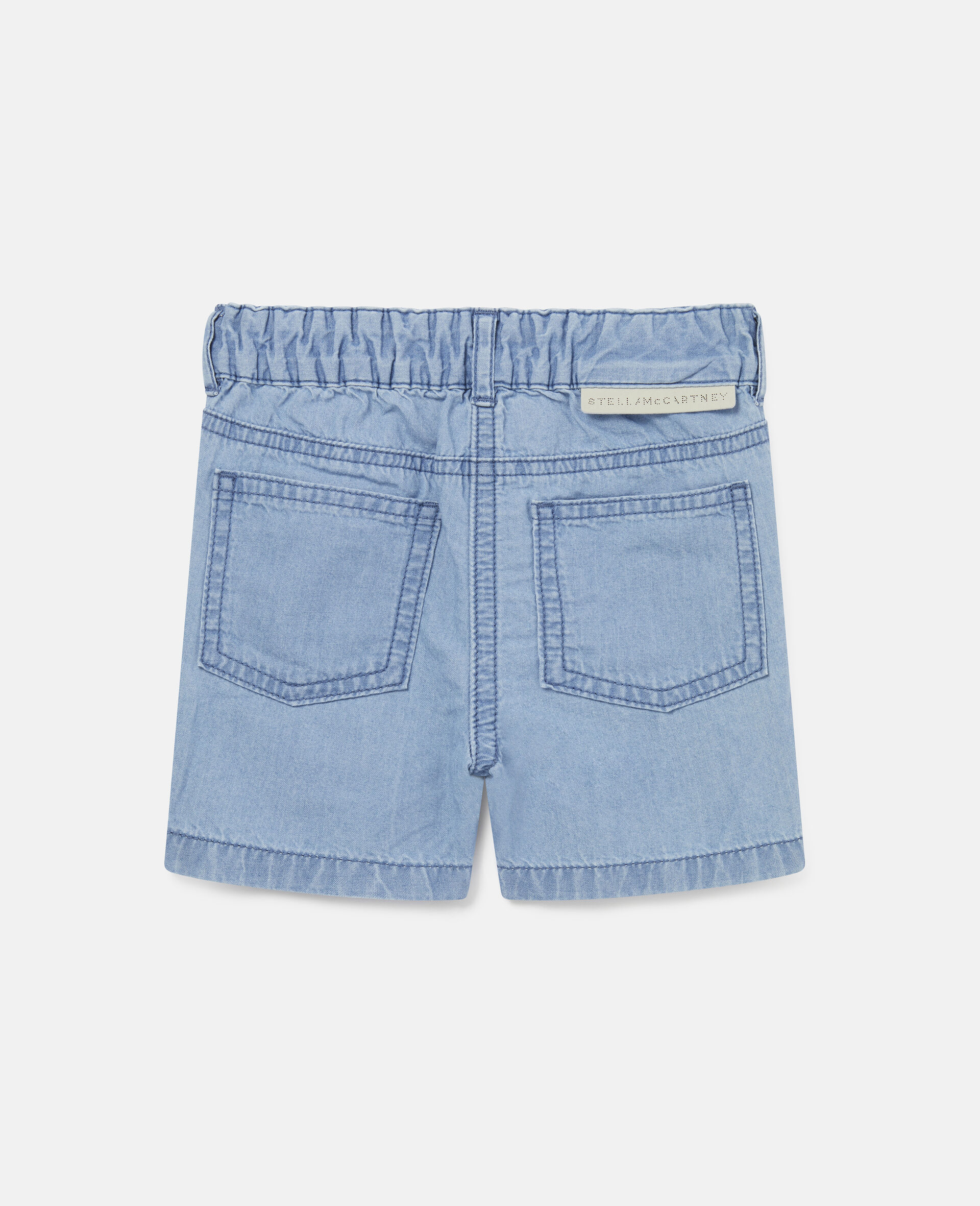 Chambray Flower Embroidered Shorts-Blue-large image number 2