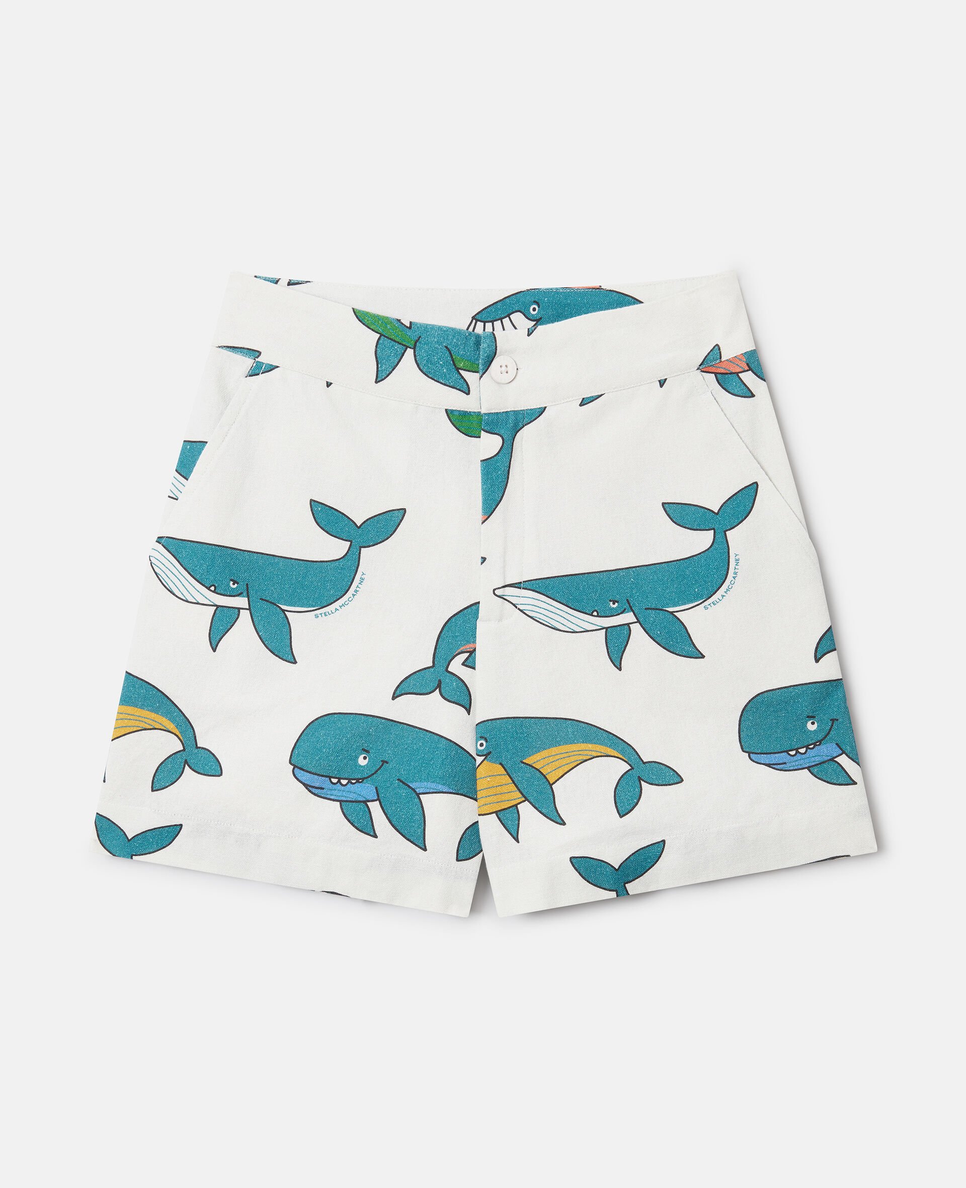 Whale Print Canvas Shorts-White-medium