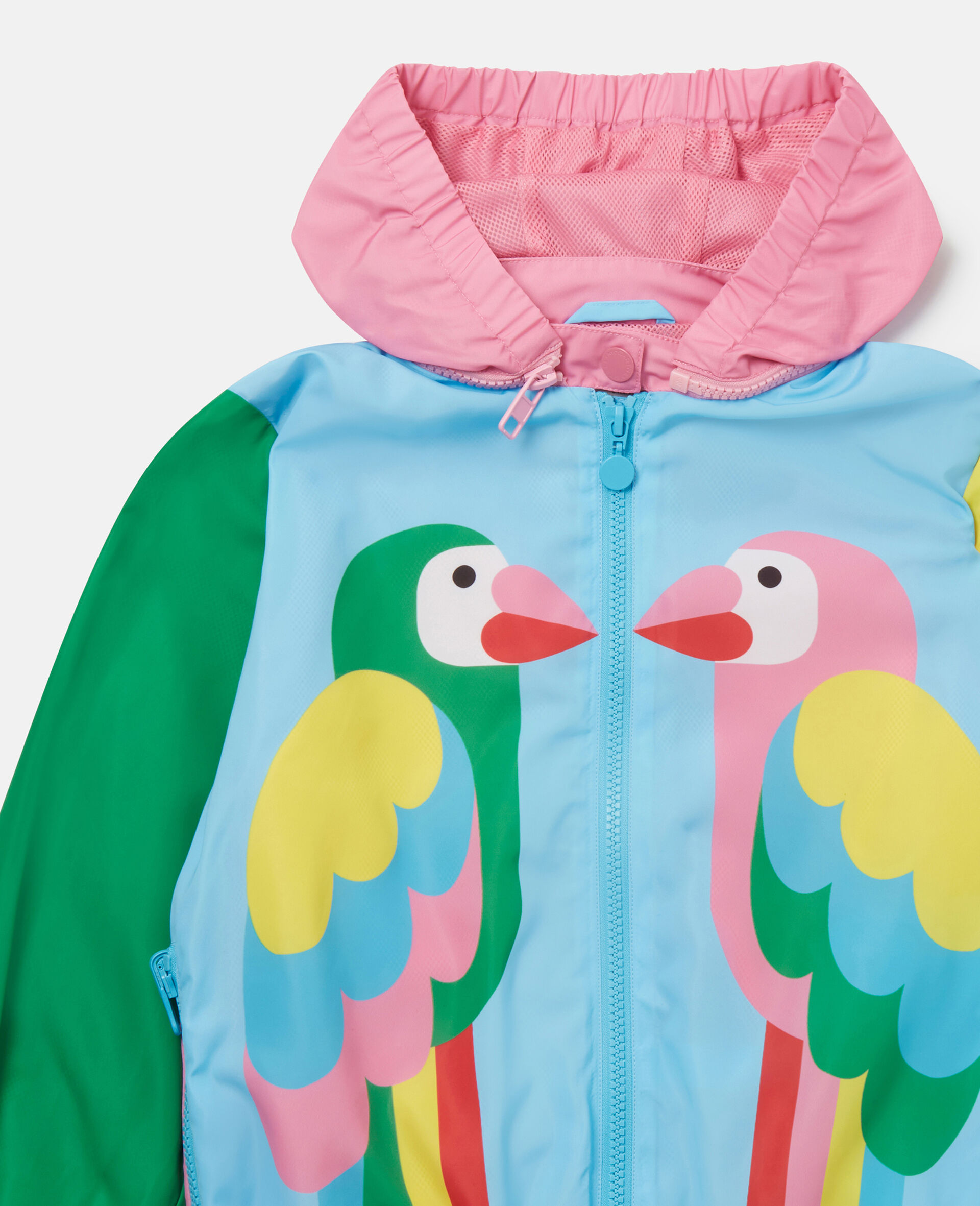 Double Parrot Print Hooded Jacket-Multicolour-large image number 1