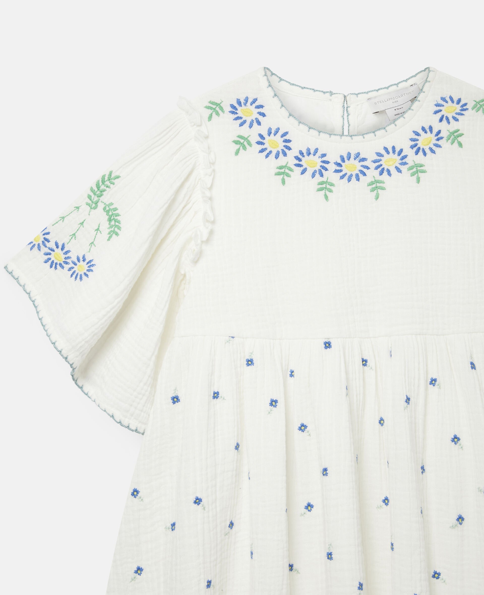 Embroidered Flowers Cotton Dress-White-large image number 2