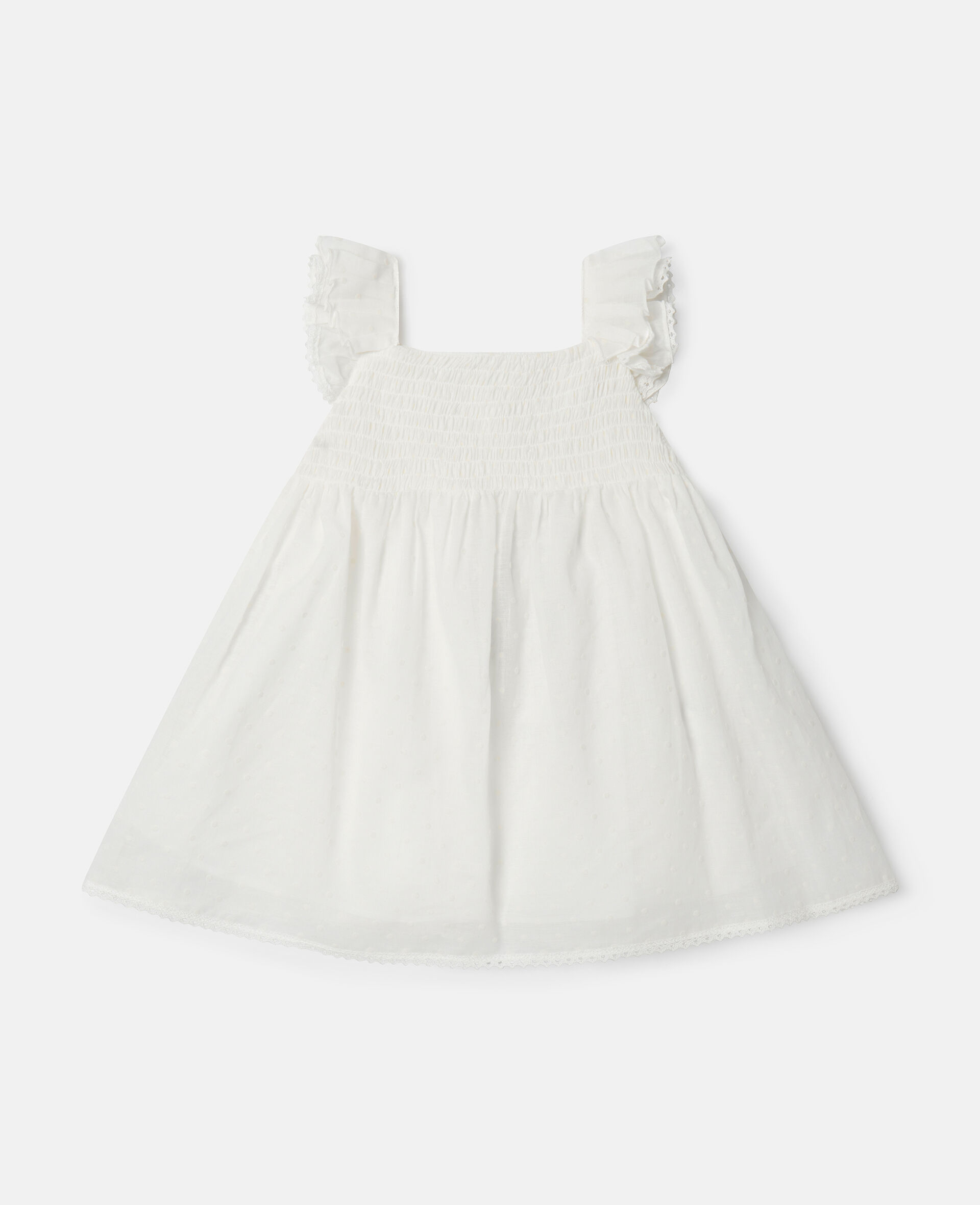 Gesmoktes Kleid mit Rüschenärmeln-Cream-large image number 0
