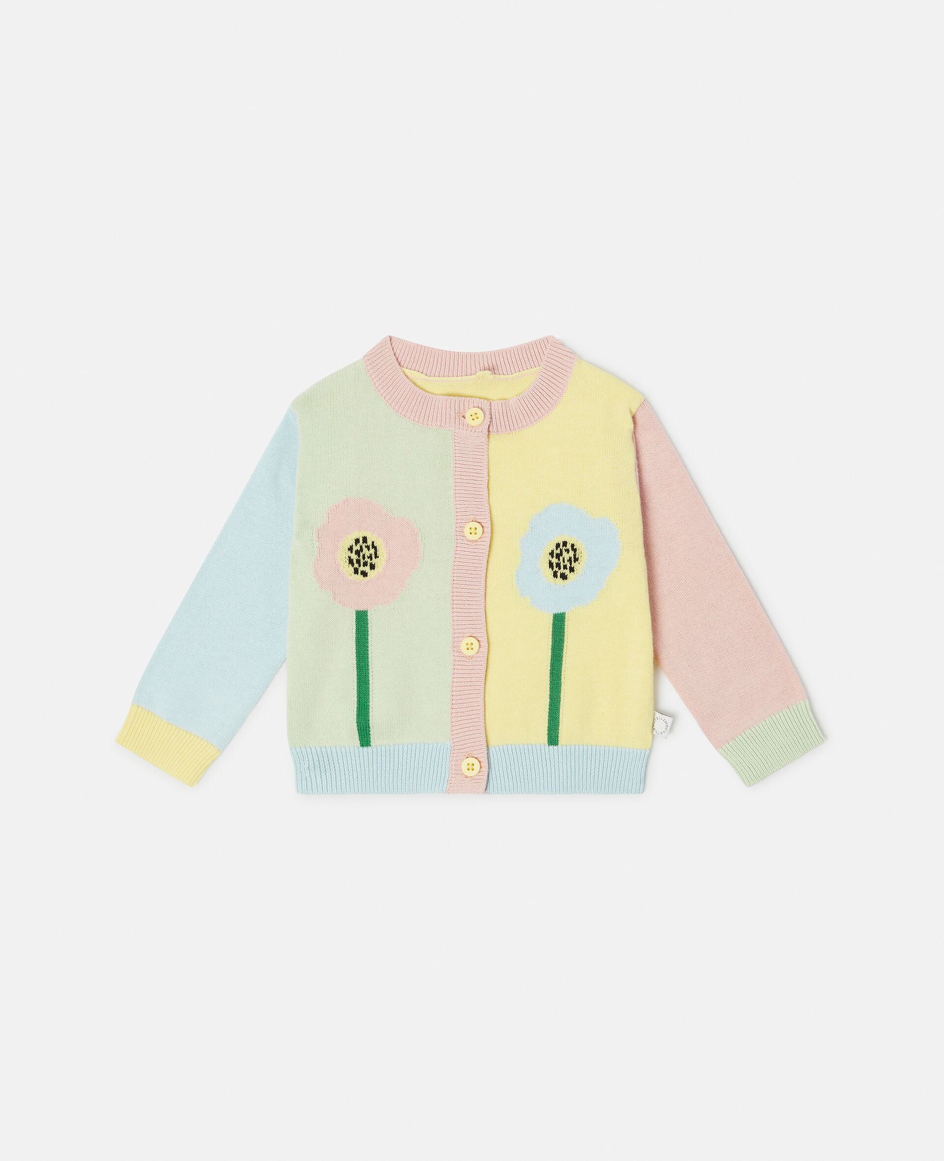 Colourblock Flower Intarsia Knit Cardigan-Multicolour-large image number 0