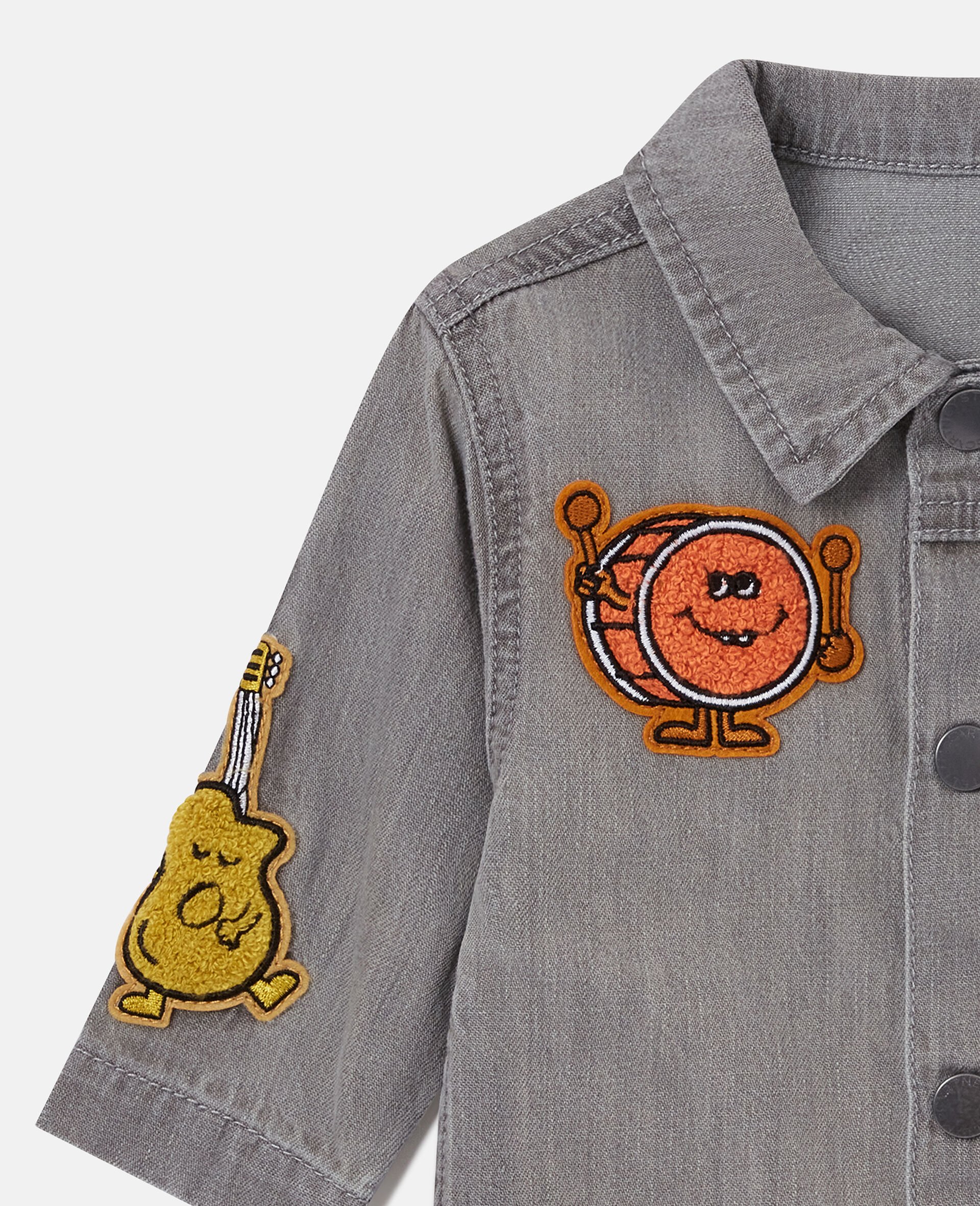 Veste graphique en denim avec broderie musique-Gris-medium