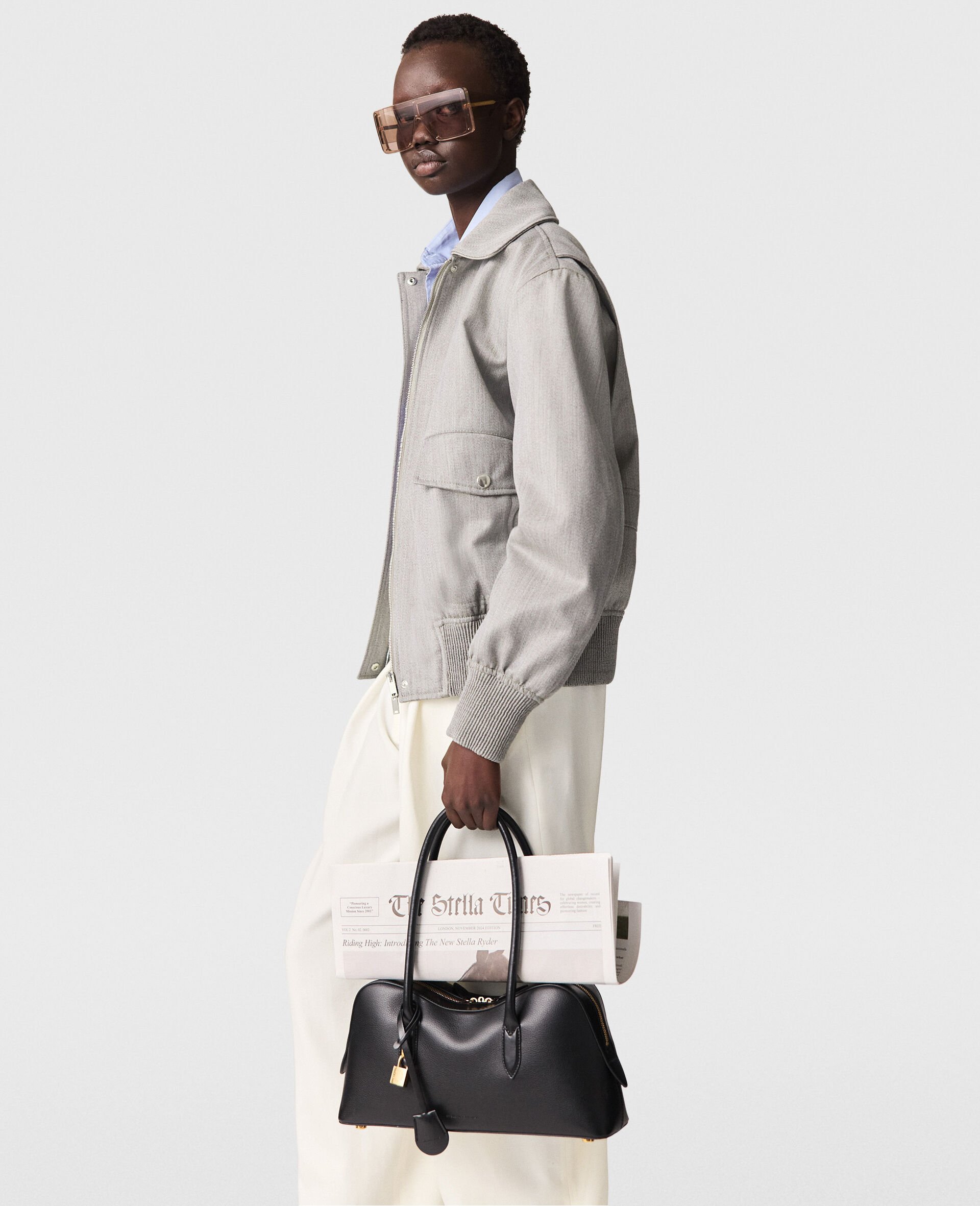 Boxy Collared Bomber Jacket-Grey-large Boxy Collared Bomber Jacket-Grey-large image number 2