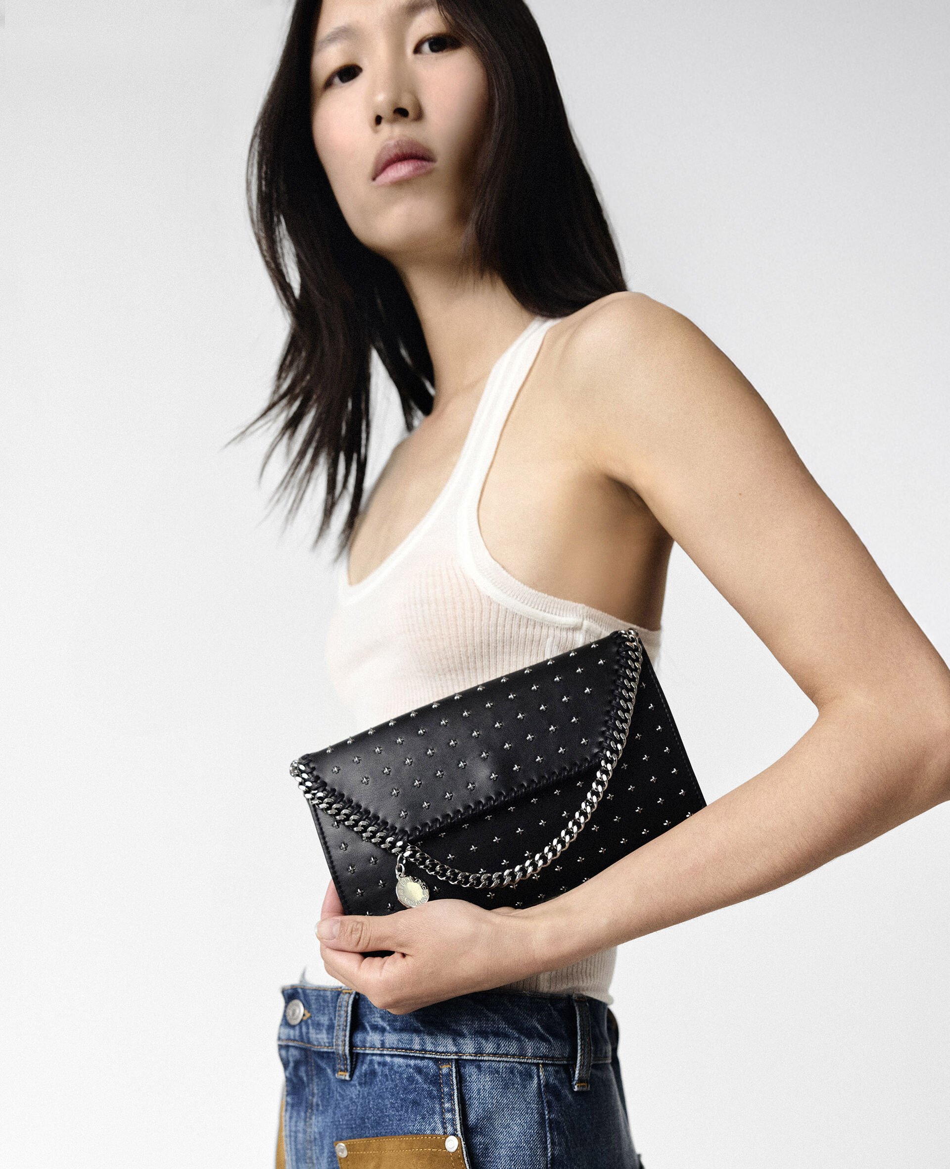Limited-Edition Falabella Star Studs Wallet Crossbody Bag-Black-model