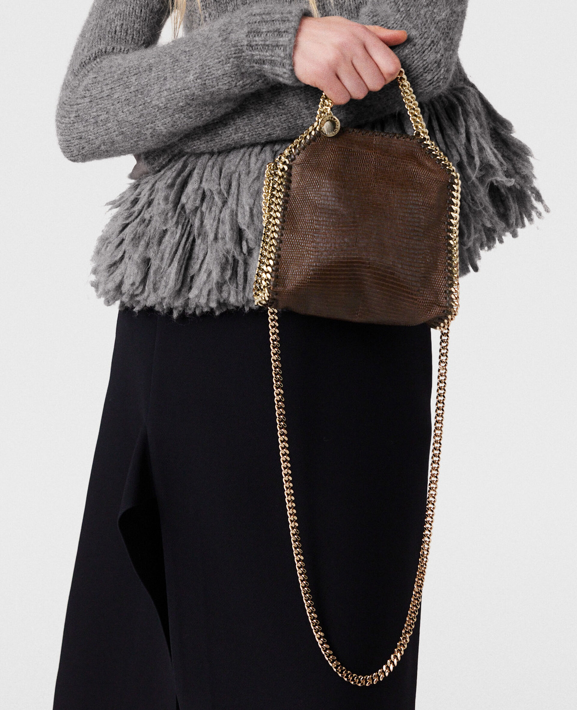 Falabella Scale-Embossed Tiny Tote Bag-Brown-model