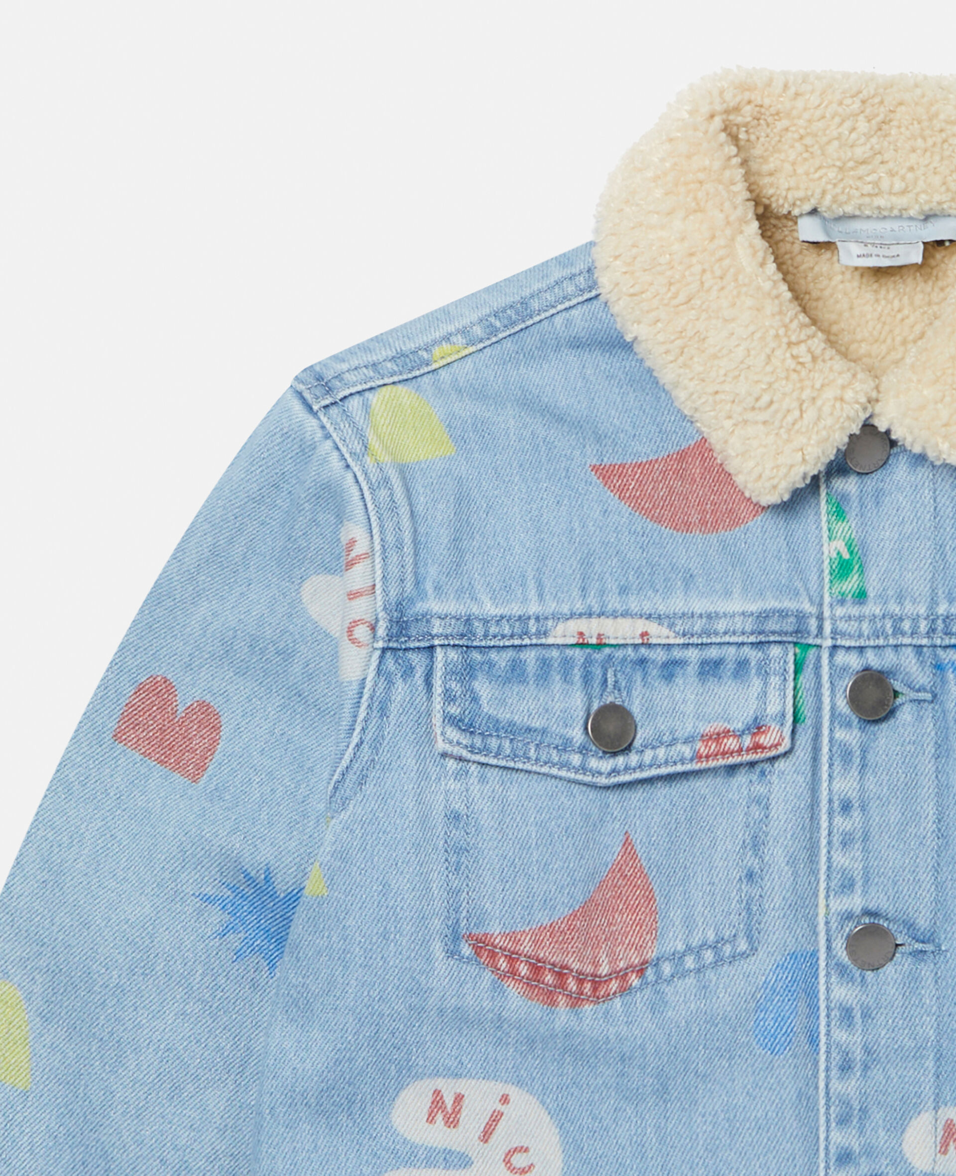 Shape Print Denim Teddy Jacket-Blue-large image number 1