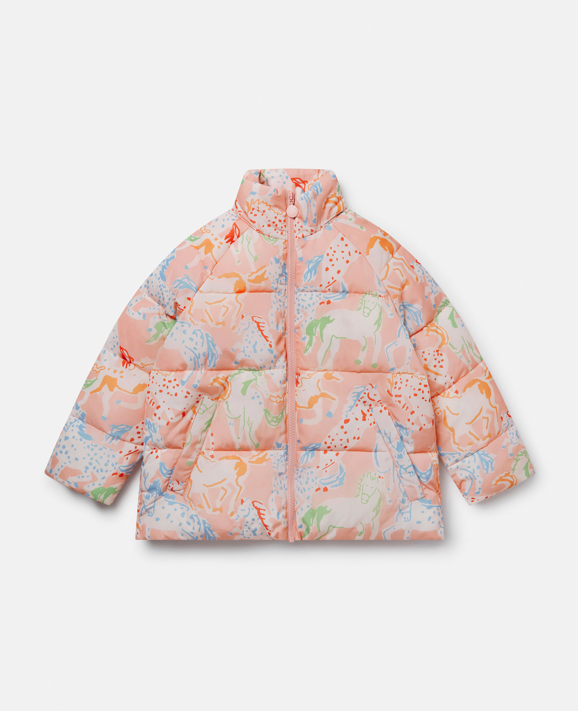 Horse Print Puffer Coat-Multicolour-large image number 0