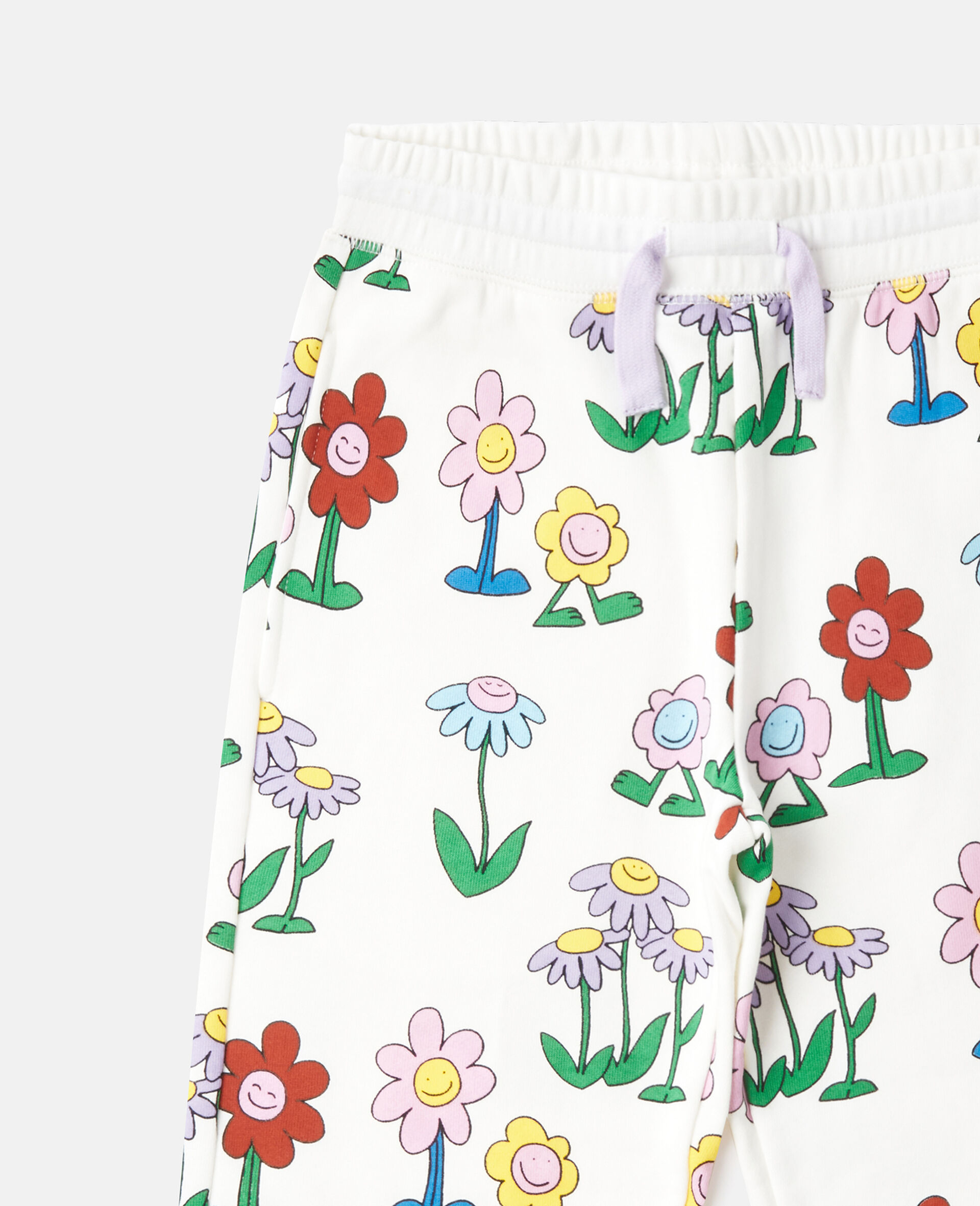 Flower Print Drawstring Joggers-White-large image number 1