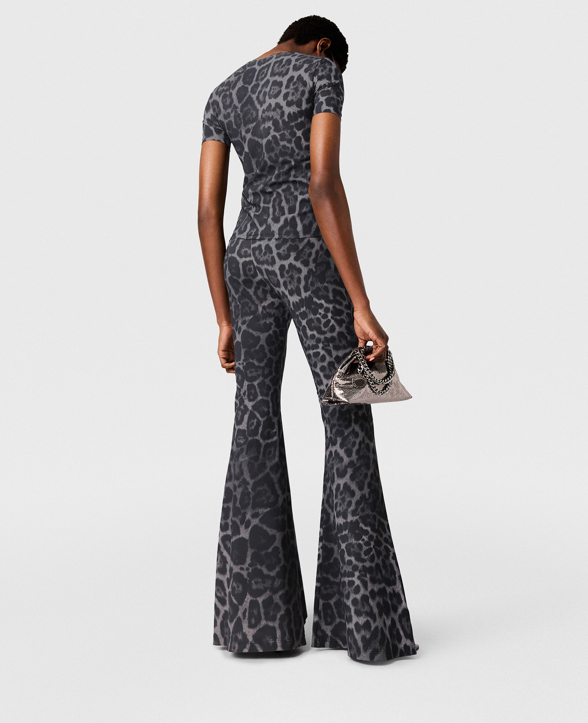 Leopard-Print Mid-Rise Flared Trousers-Grey-large image number 3