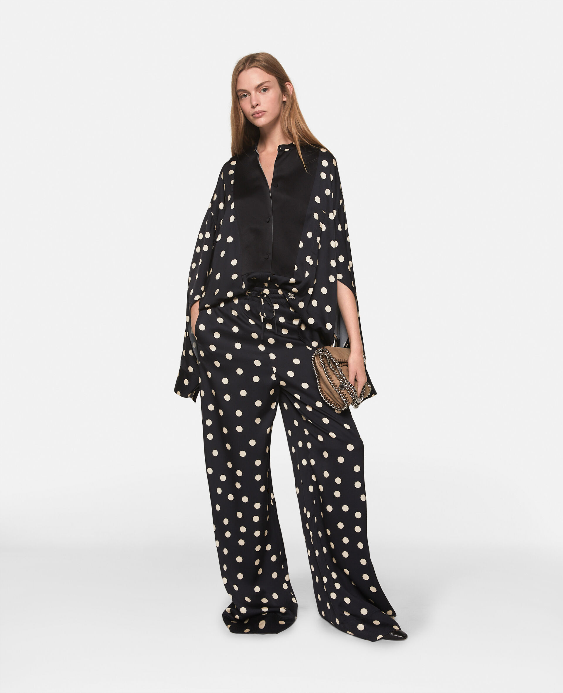 Oversized Polka Dot Tuxedo Shirt-Black-large image number 1