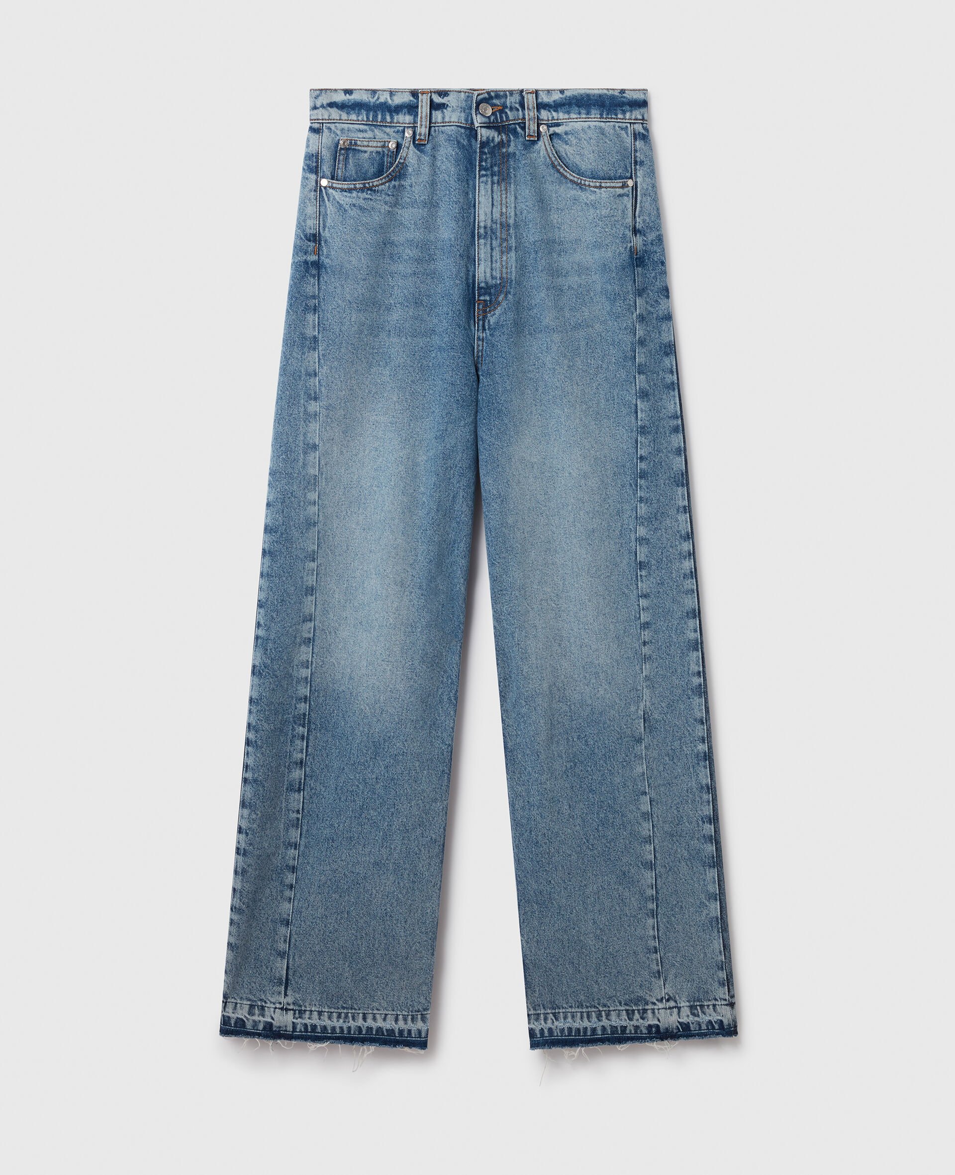 Two-Tone Wash Slouchy Straight Leg Jeans-Blue-medium